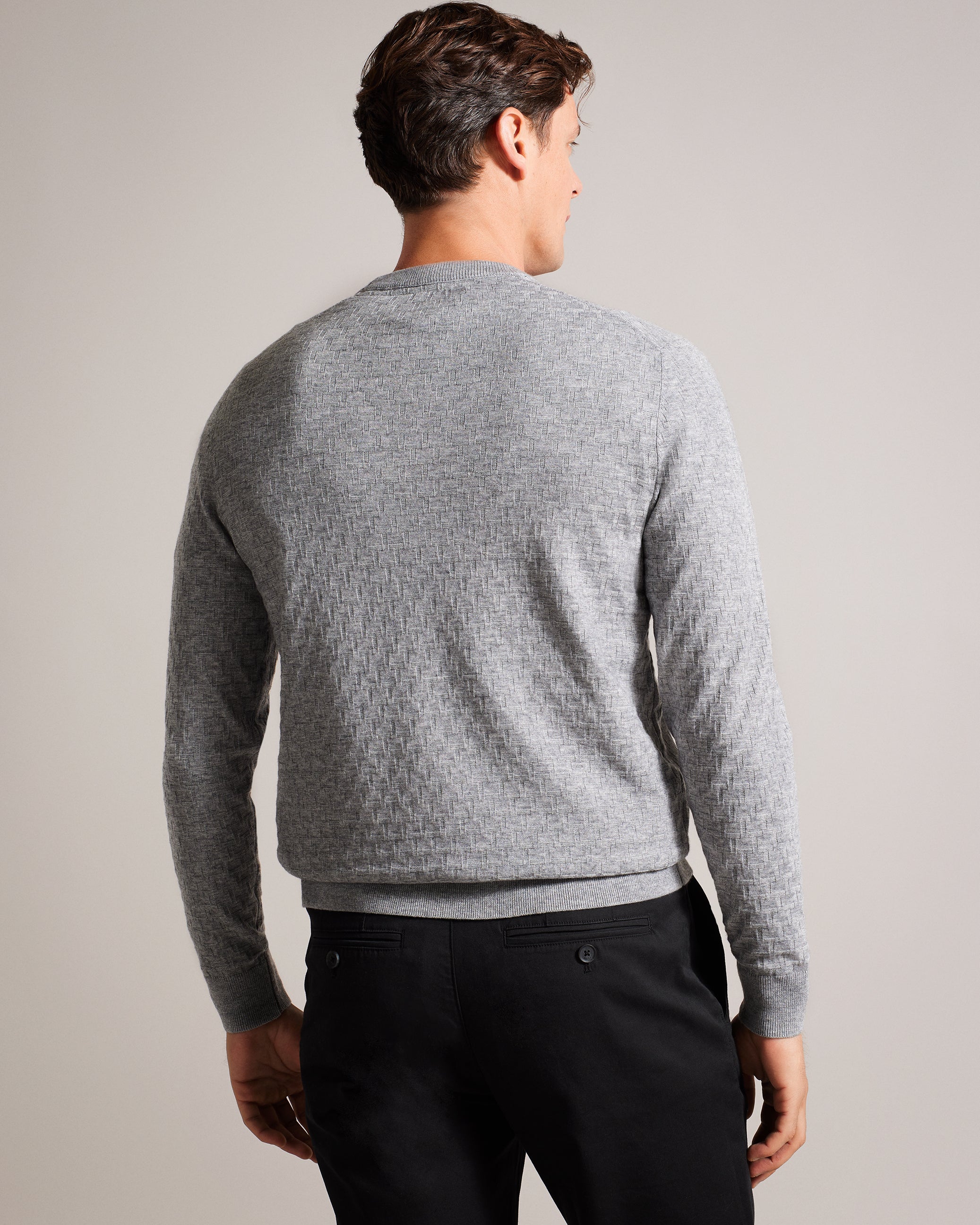 Loung Ls Diamond Stitch Crew Neck Grey-Marl