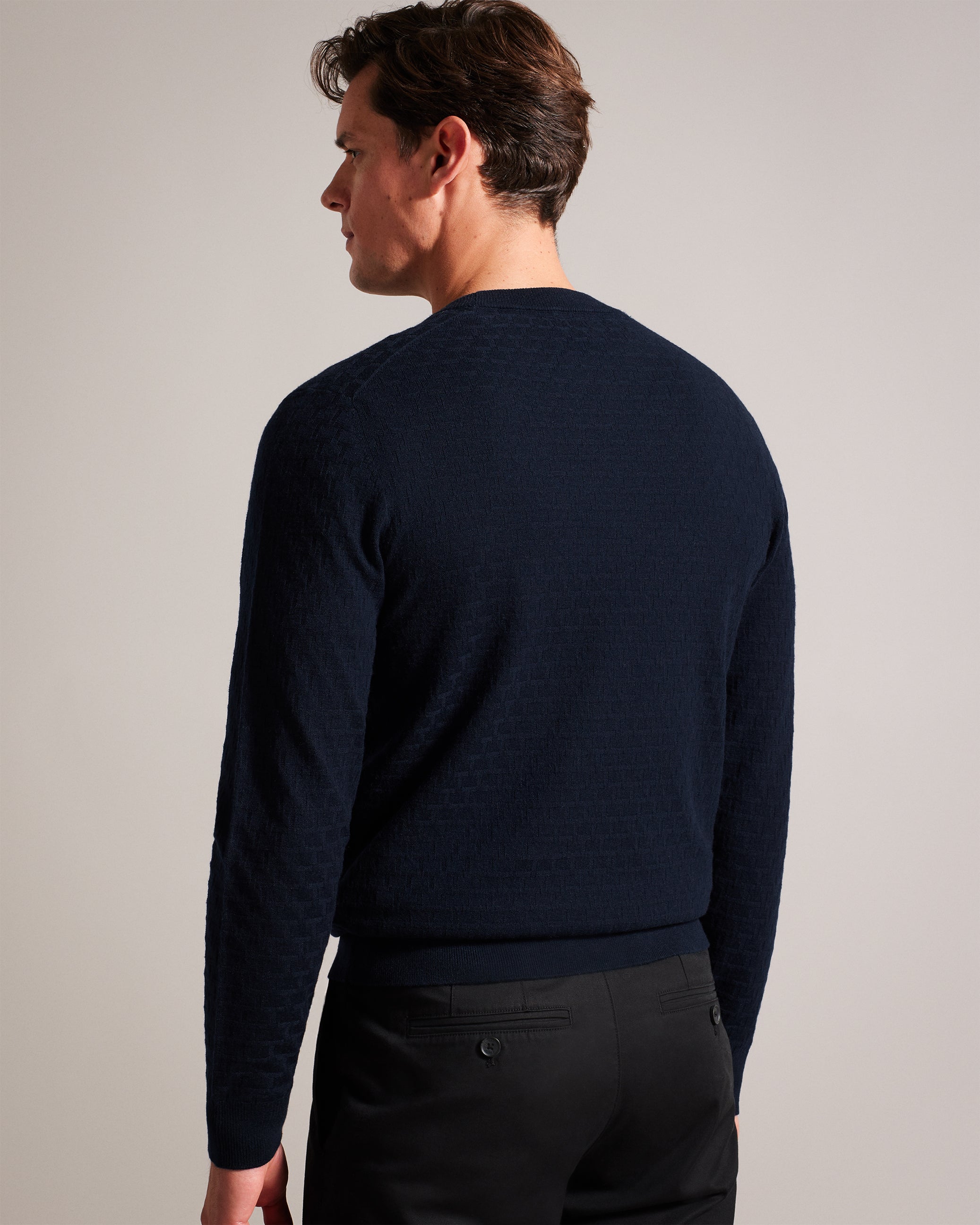 Loung Ls Diamond Stitch Crew Neck Navy