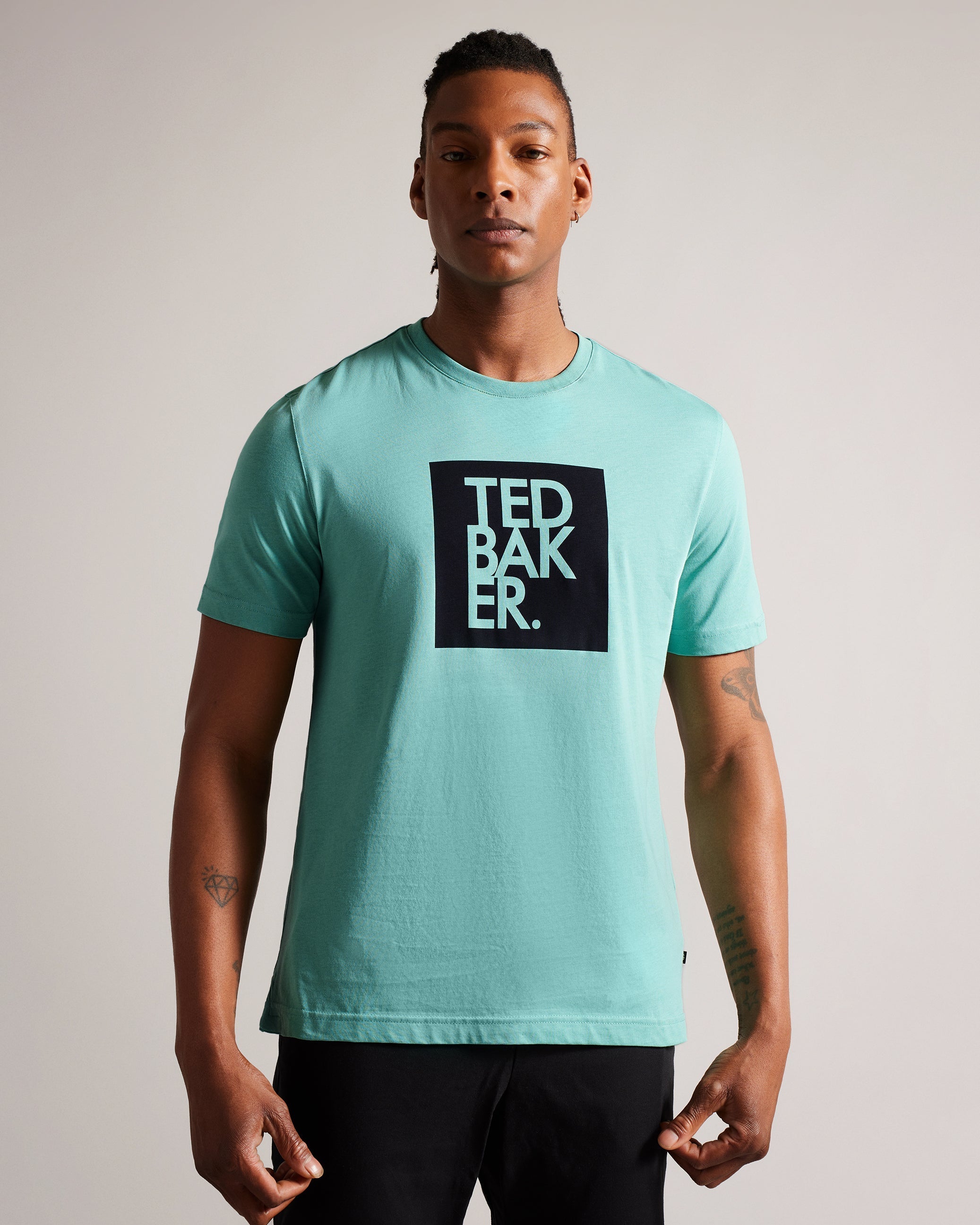Rofata Short Sleeve Square Logo Graphic T-Shirt Mint