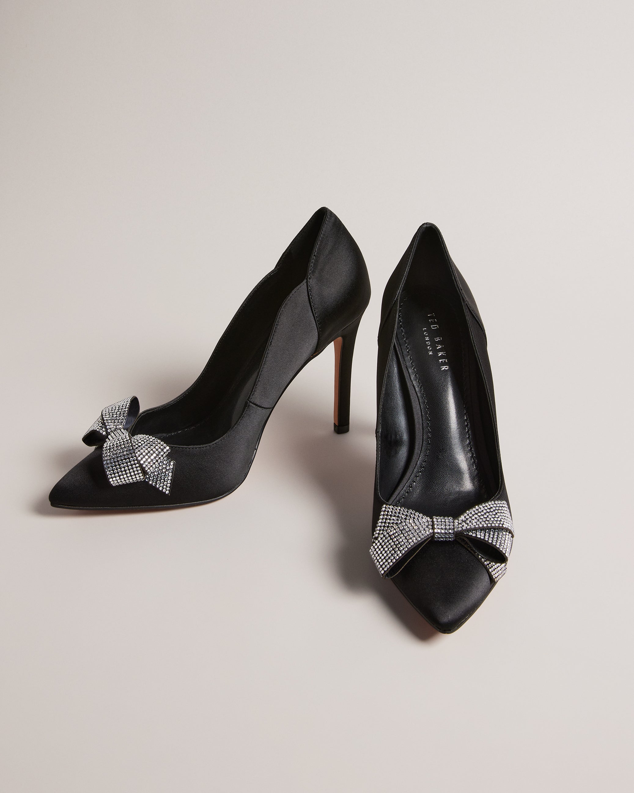 Orlilas Satin Crystal Bow Court Shoes Black