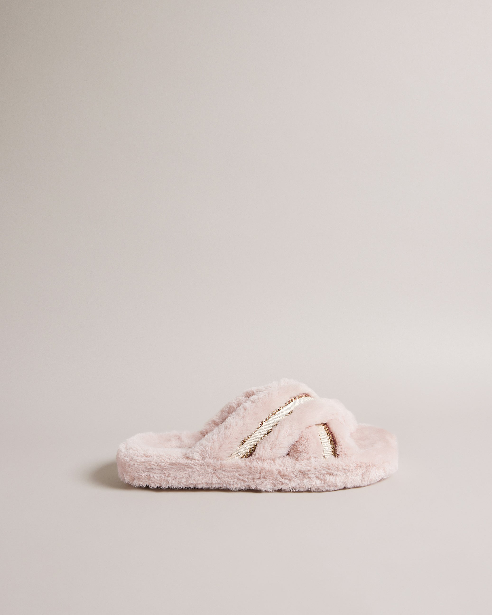 Topply Faux Fur Crossover Slippers Shoes Dusky-Pink
