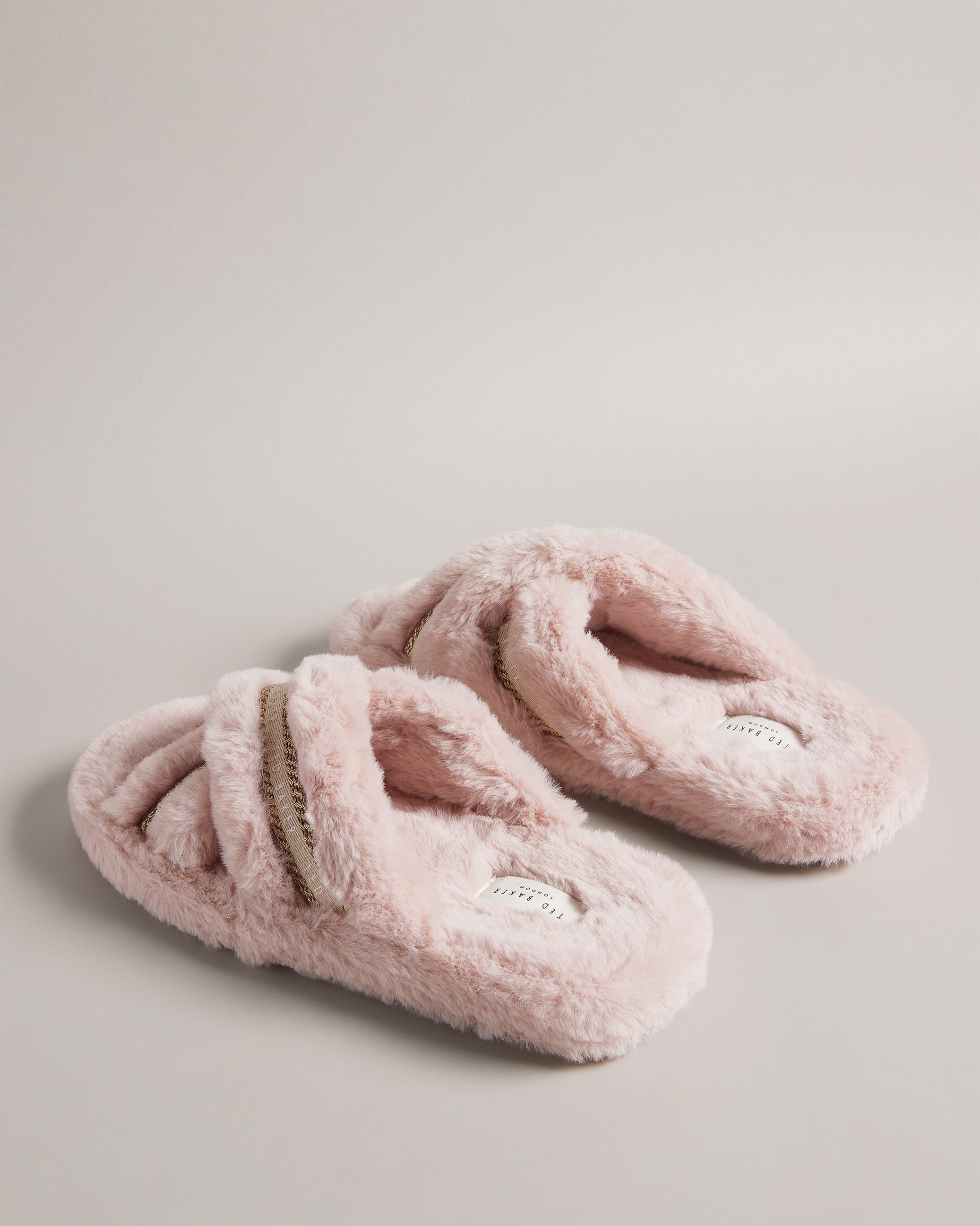 Topply Faux Fur Crossover Slippers Shoes Dusky-Pink