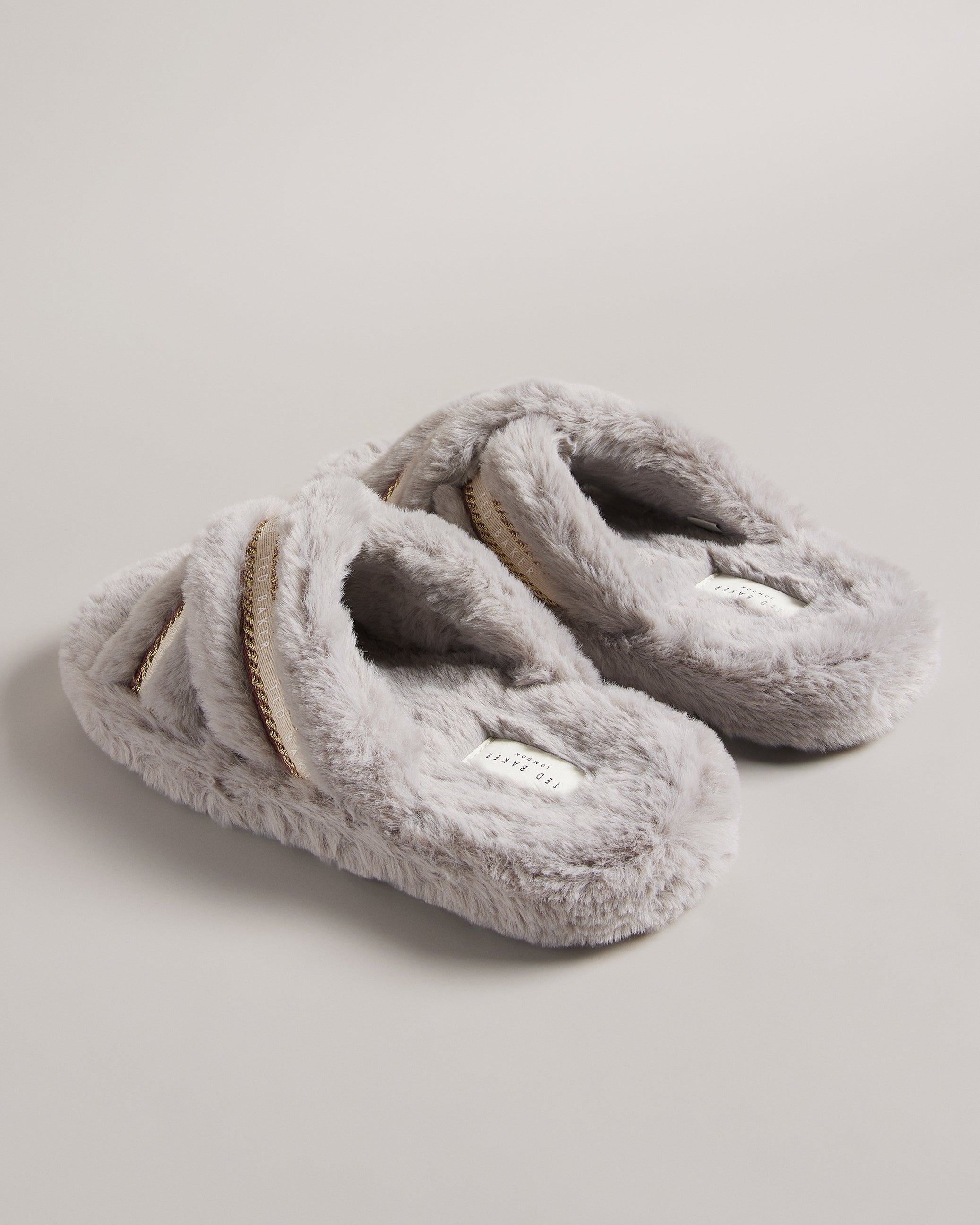 Topply Faux Fur Crossover Slippers Shoes Lt-Grey