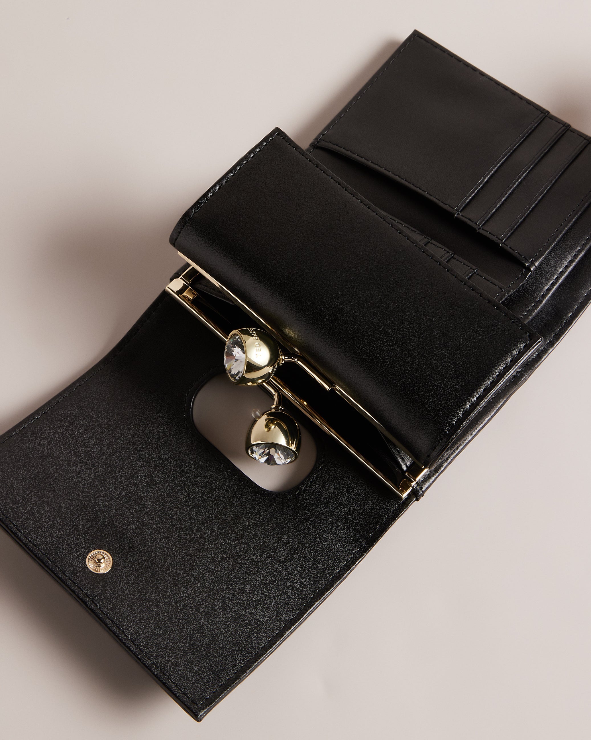 Rosiela Small Crystal Bobble Leather Purse Black