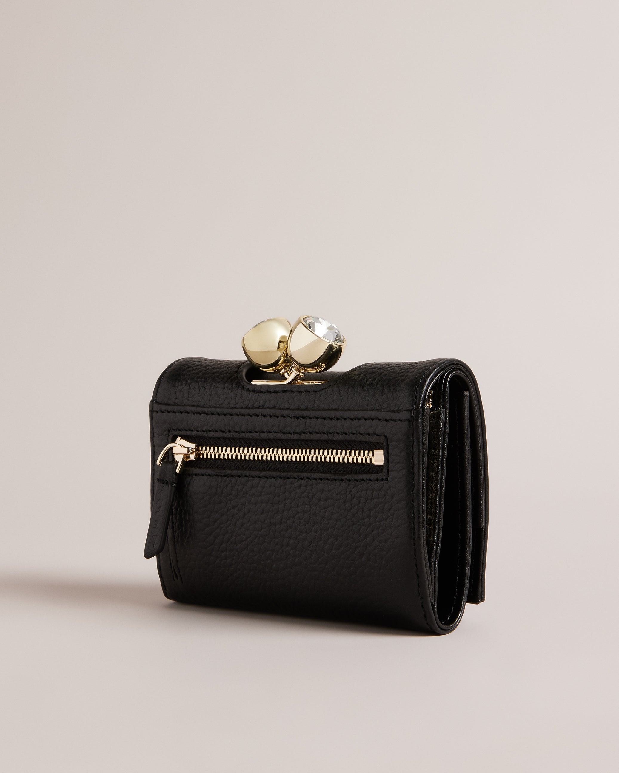 Rosiela Small Crystal Bobble Leather Purse Black