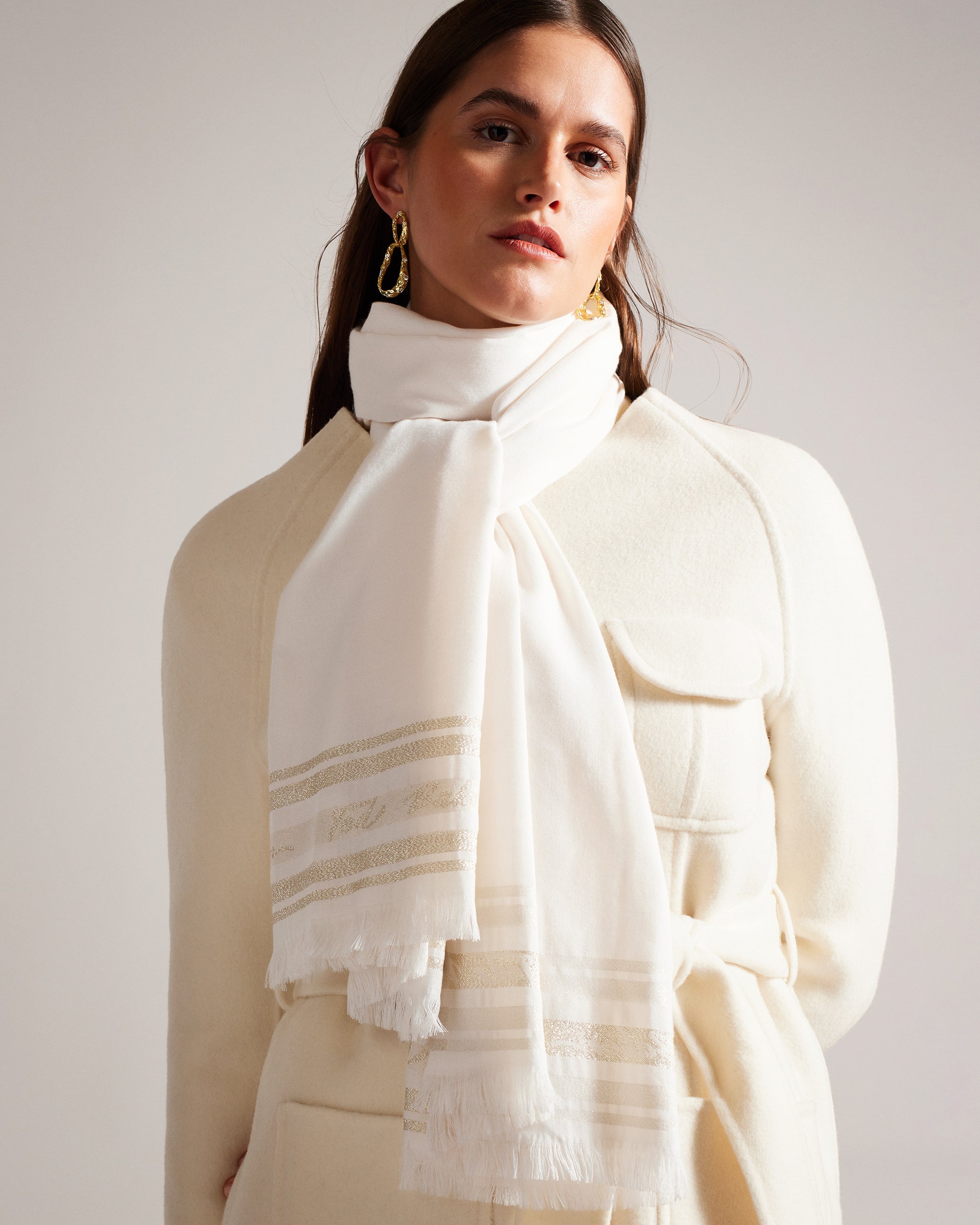 Estelas Metallic Branded Scarf Natural