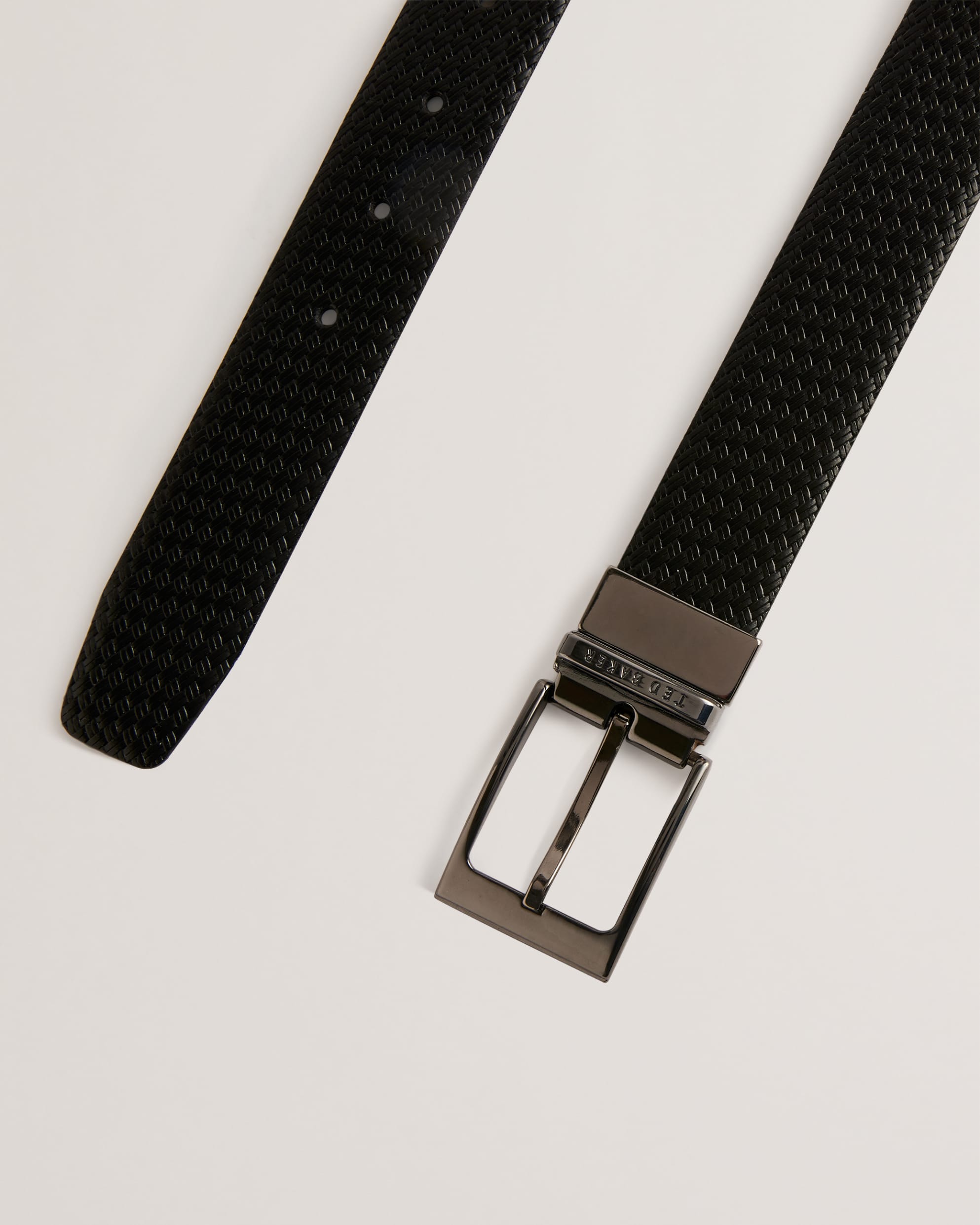 Waide Woven Texture Leather Belt Black