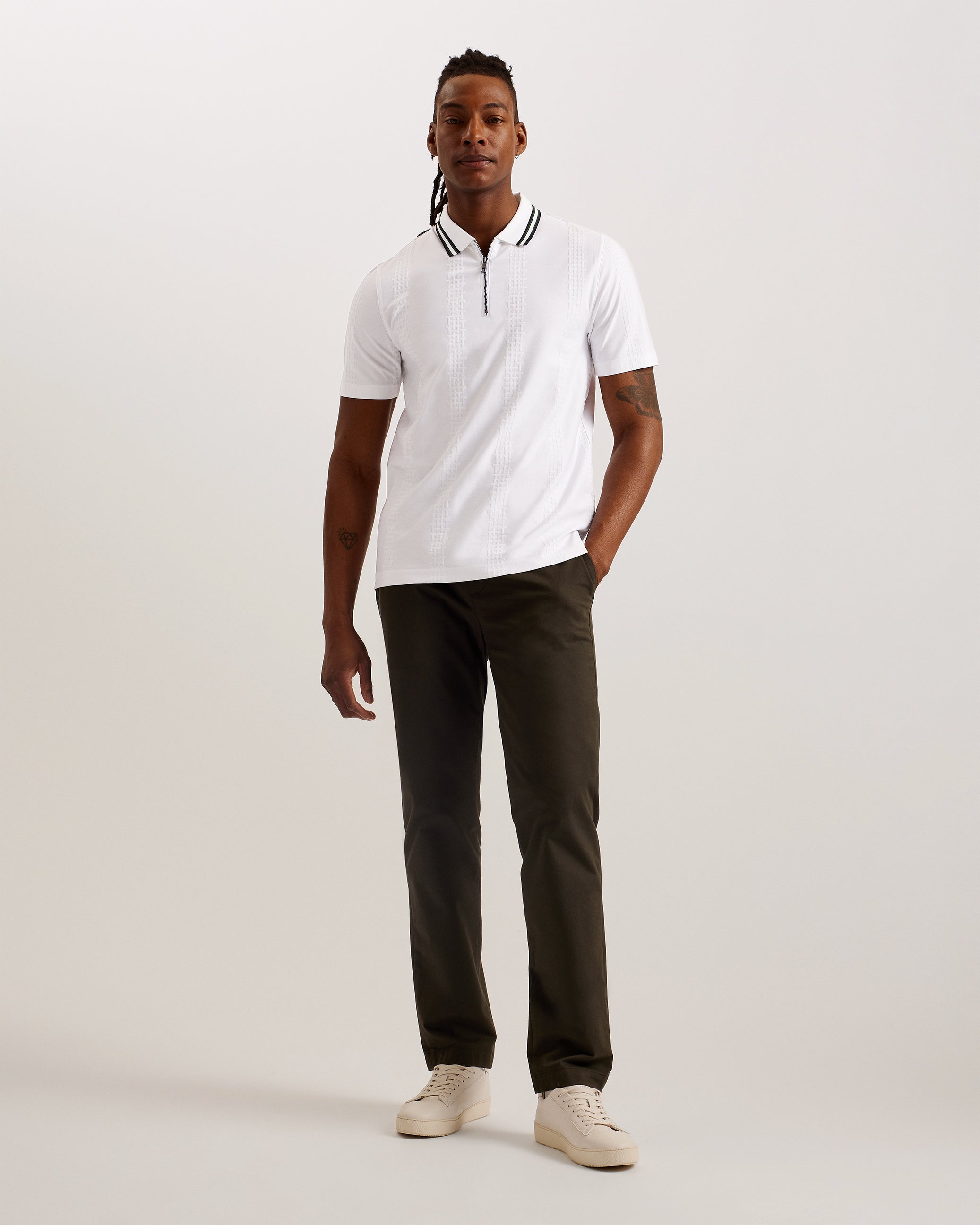 Orbite Slim Fit Jacquard Zip Polo Shirt White