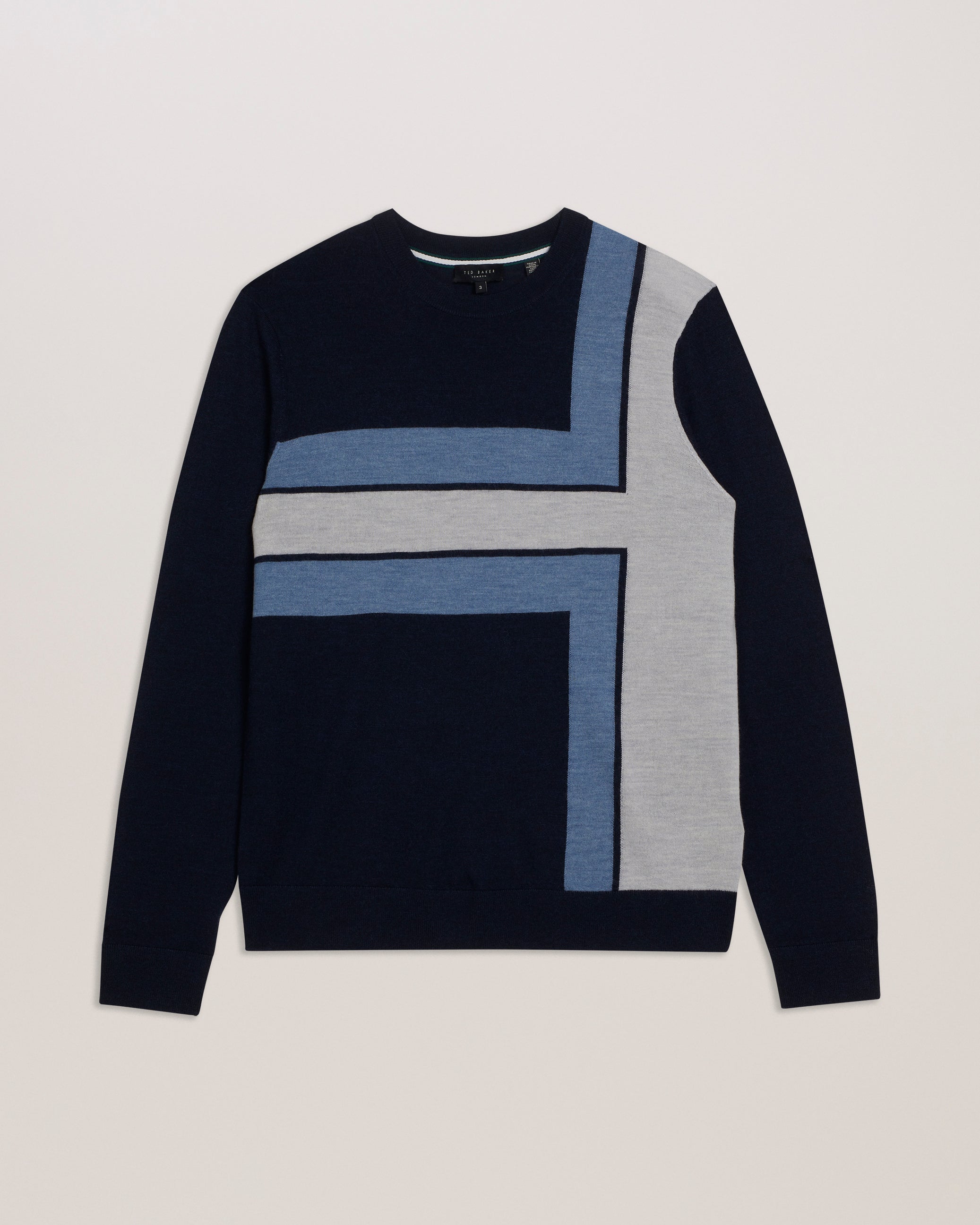 قميص رويكا عادي بأكمام طويلة ورقبة دائرية باللون الأزرق البحري