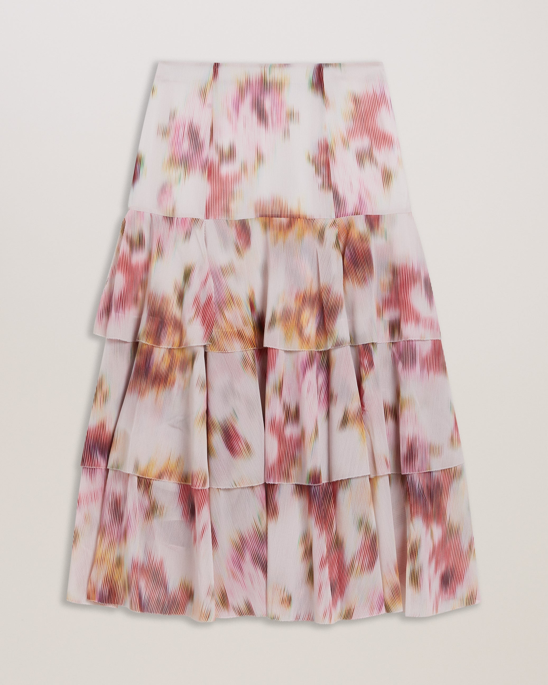 Kaori Tiered Midi Skirt With Slits Lt-Pink
