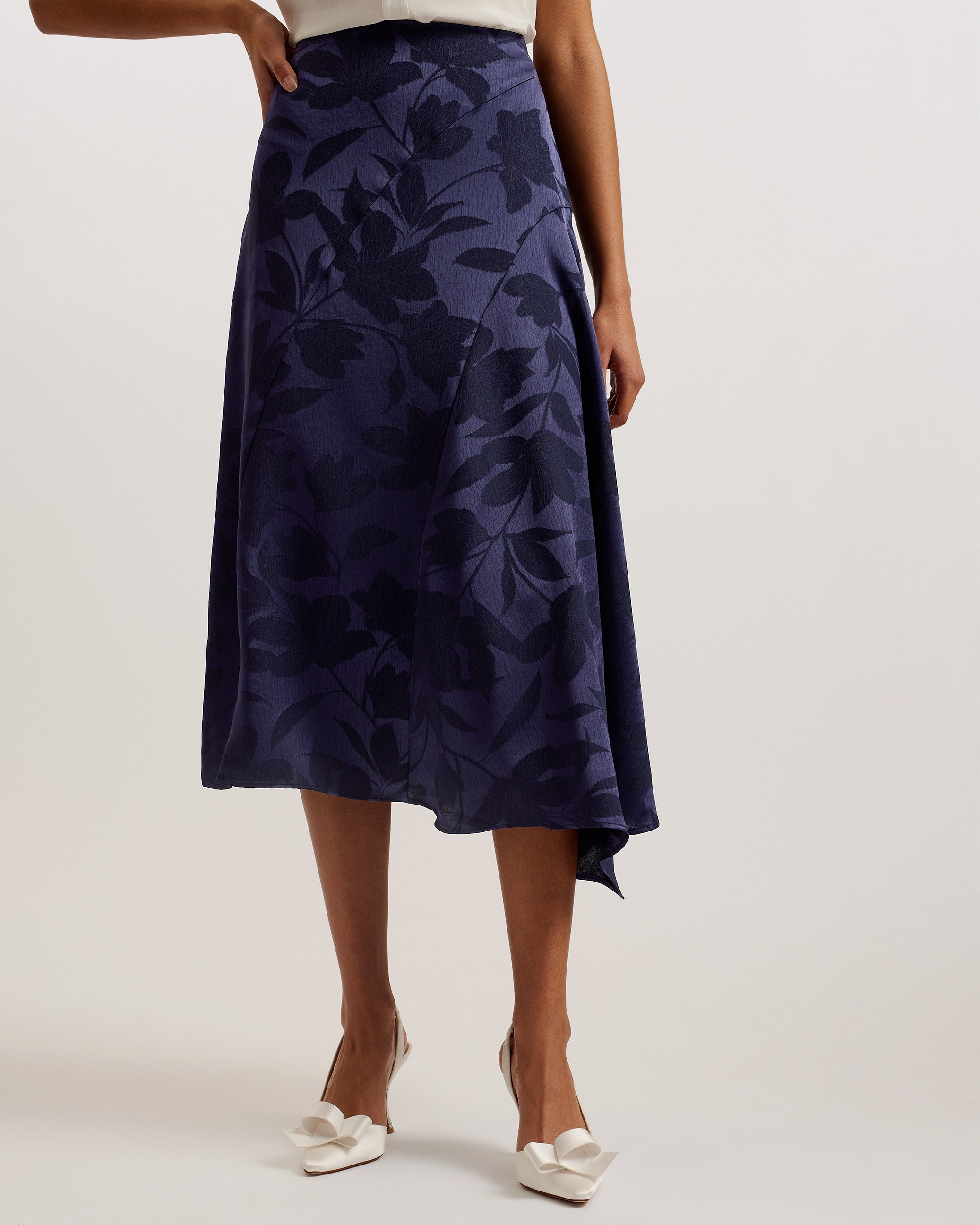 Trebbia Asymmetric Jacquard Midi Skirt Navy