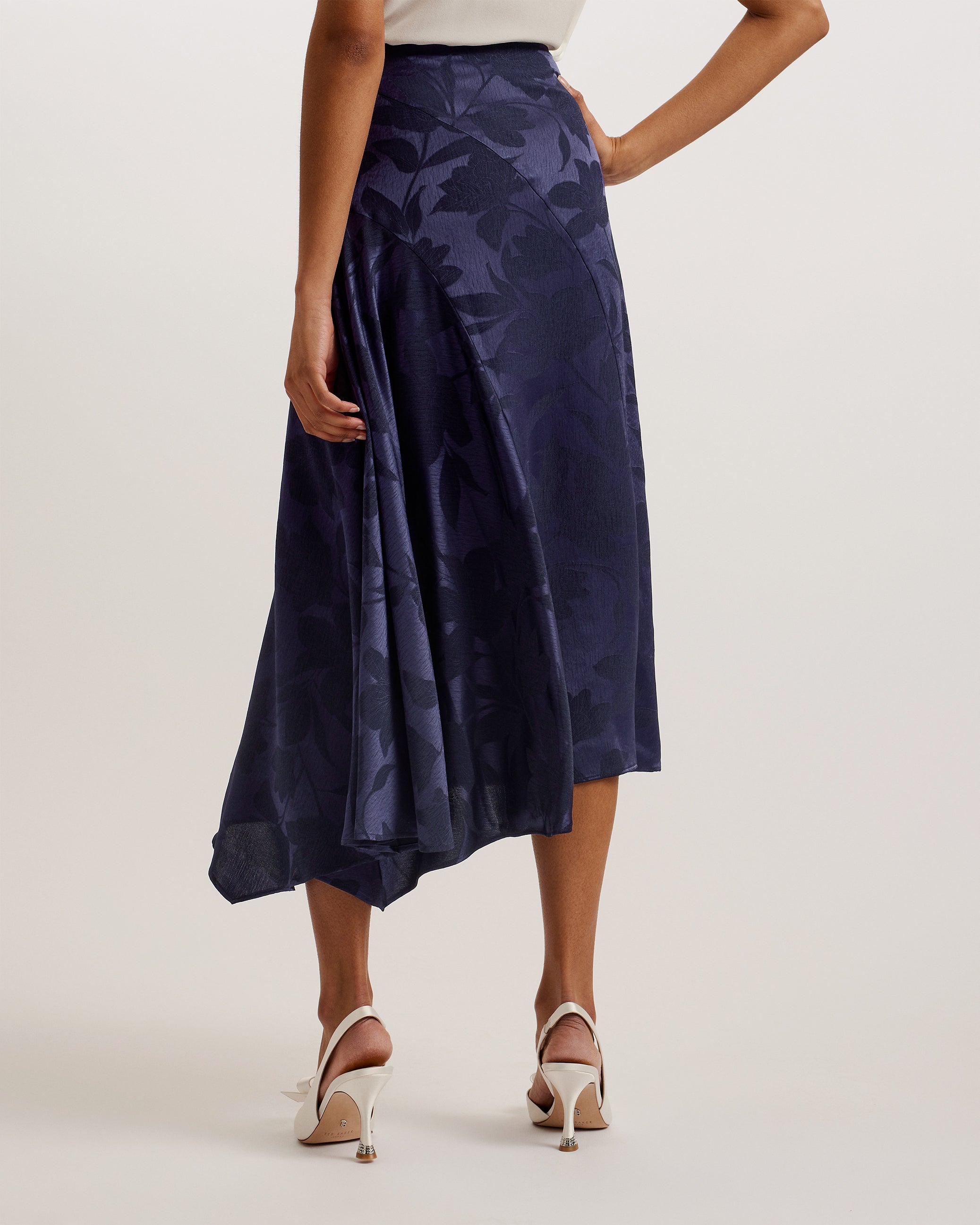 Trebbia Asymmetric Jacquard Midi Skirt Navy