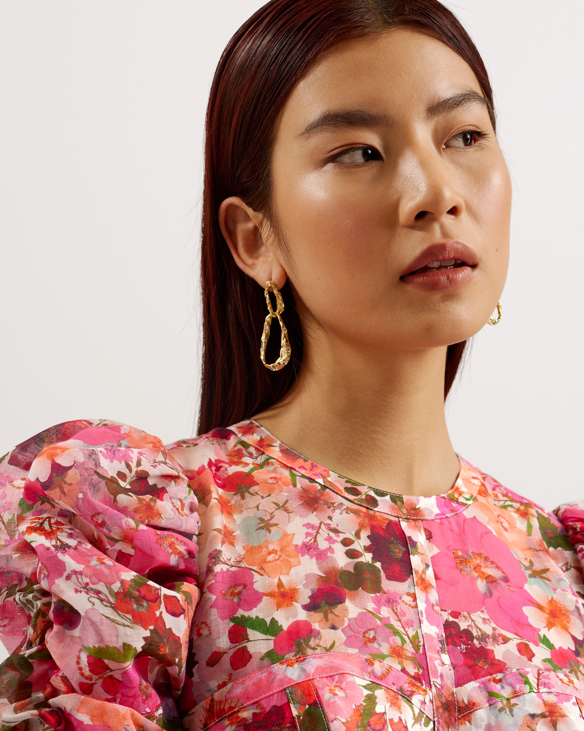 Alviano Floral Print Puff Sleeve Maxi Dress Pink