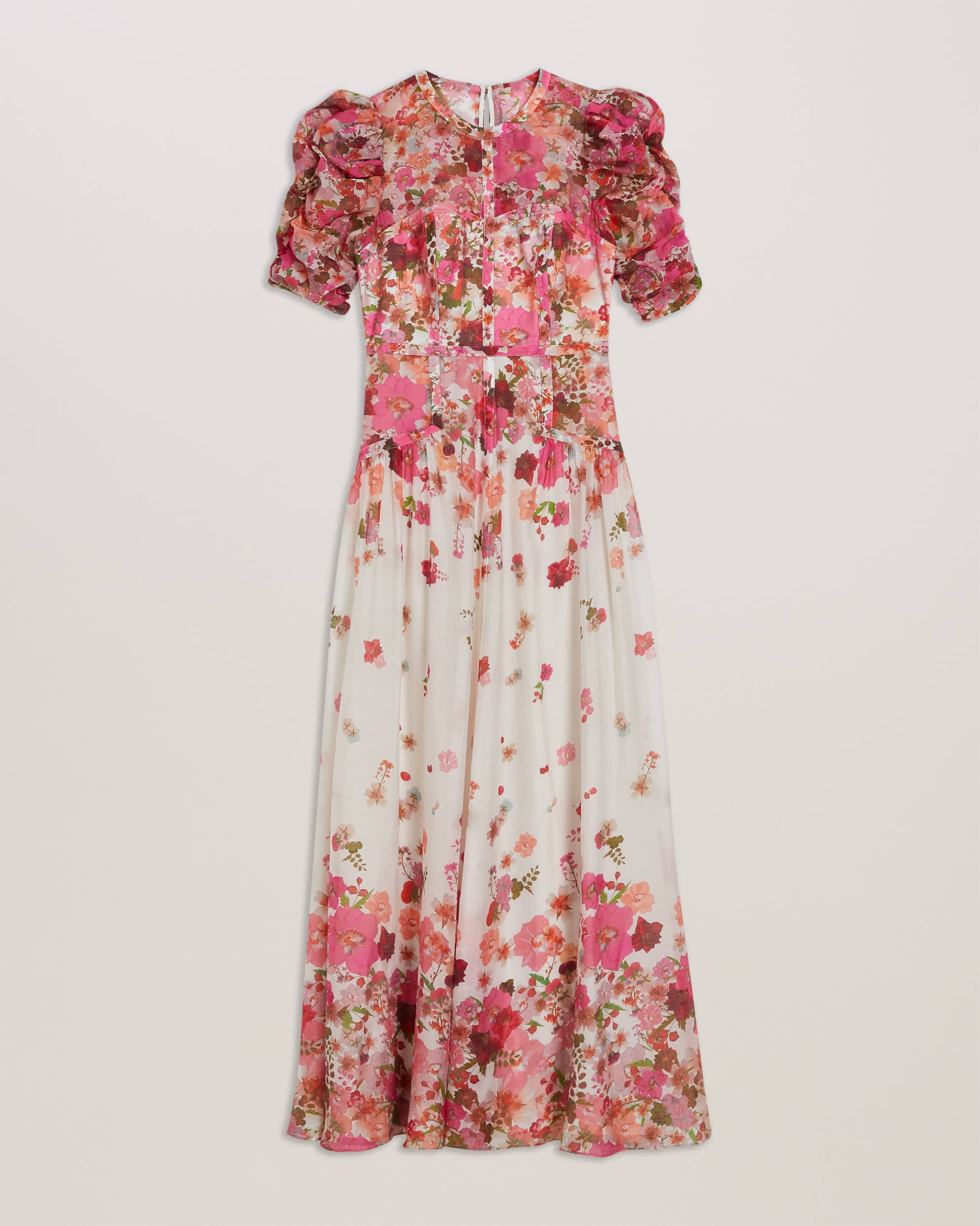 Alviano Floral Print Puff Sleeve Maxi Dress Pink