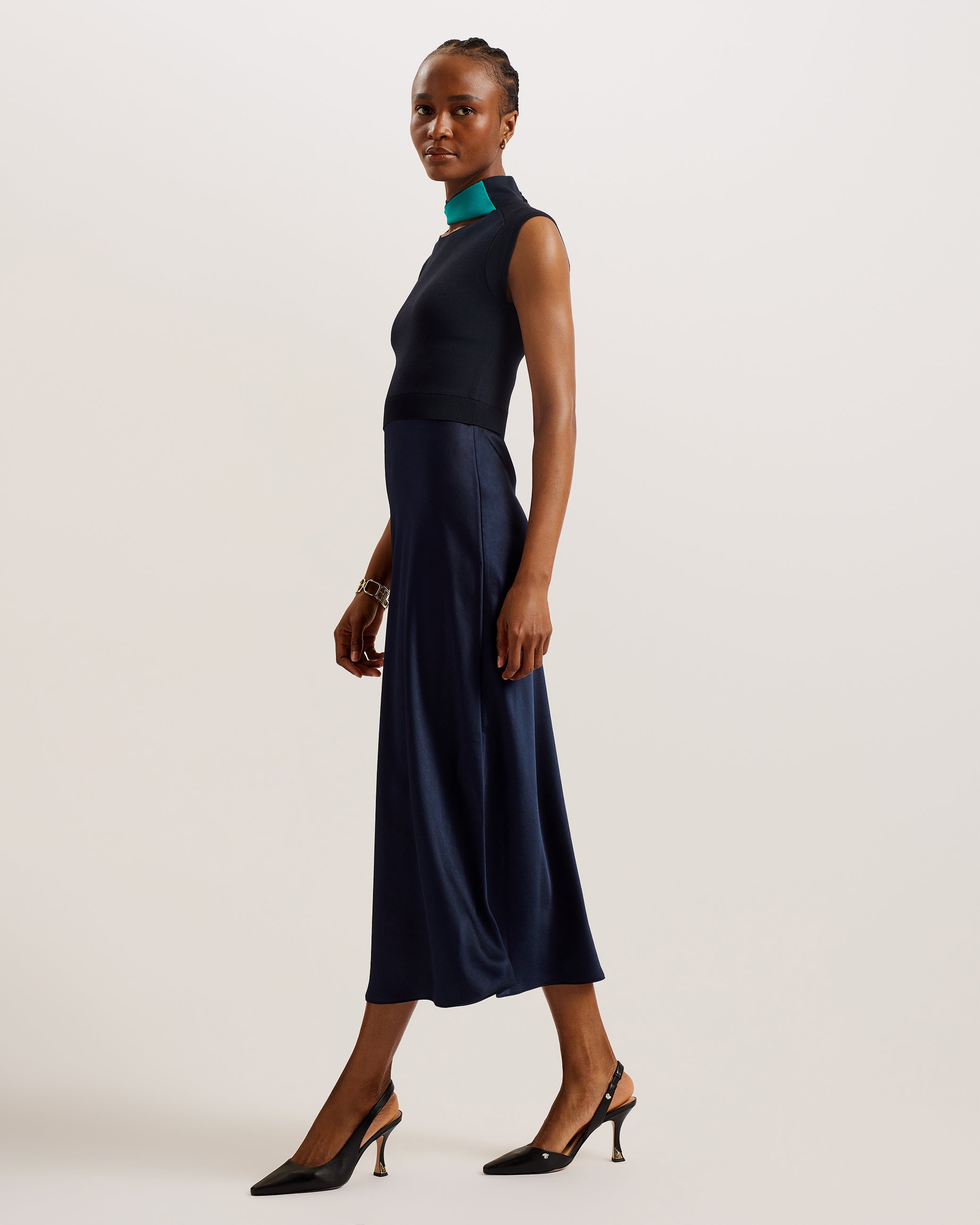 Paolla Easy Fit Twist Neck Dress Navy