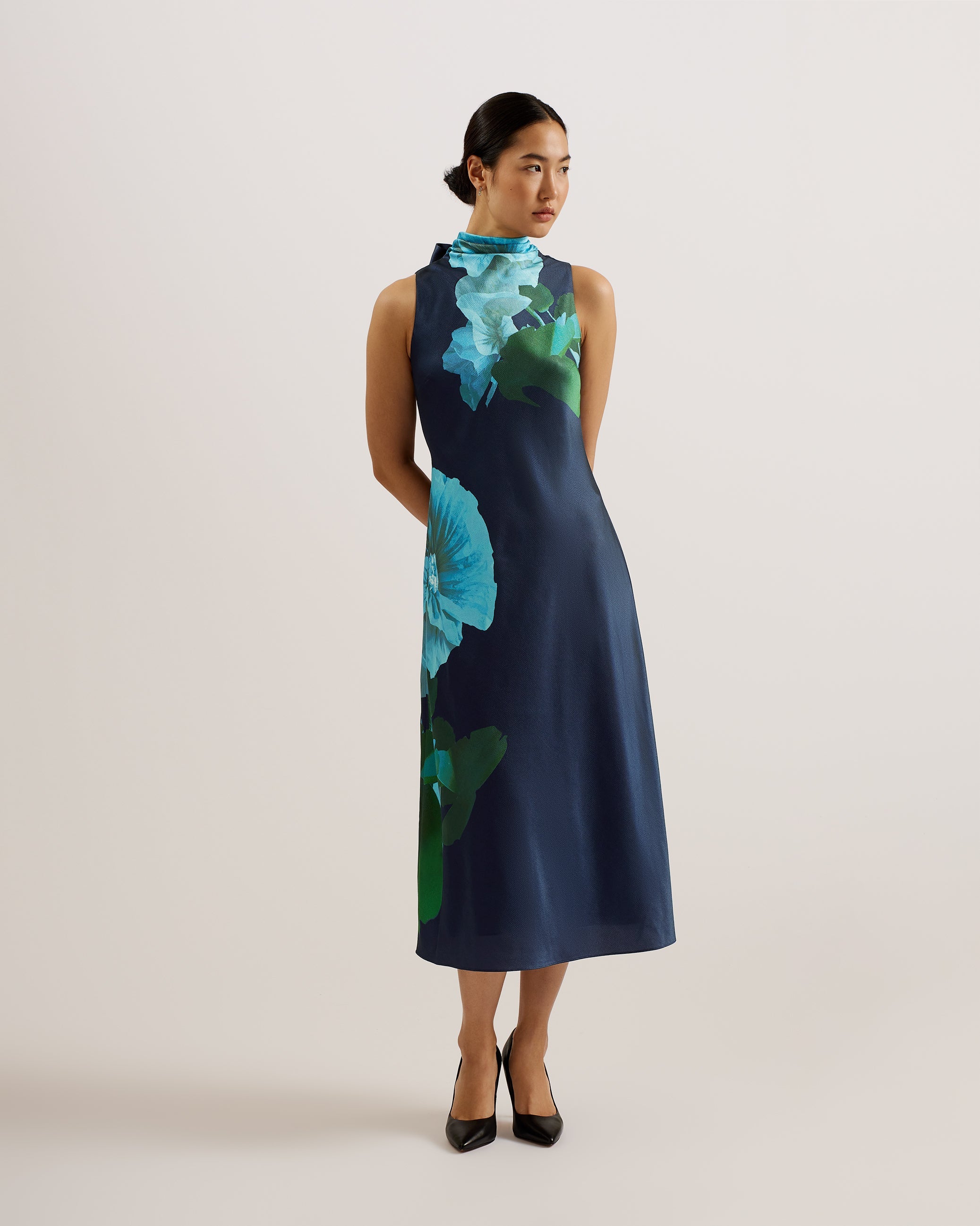 Timava Cowl Neck Midi Slip Dress Navy