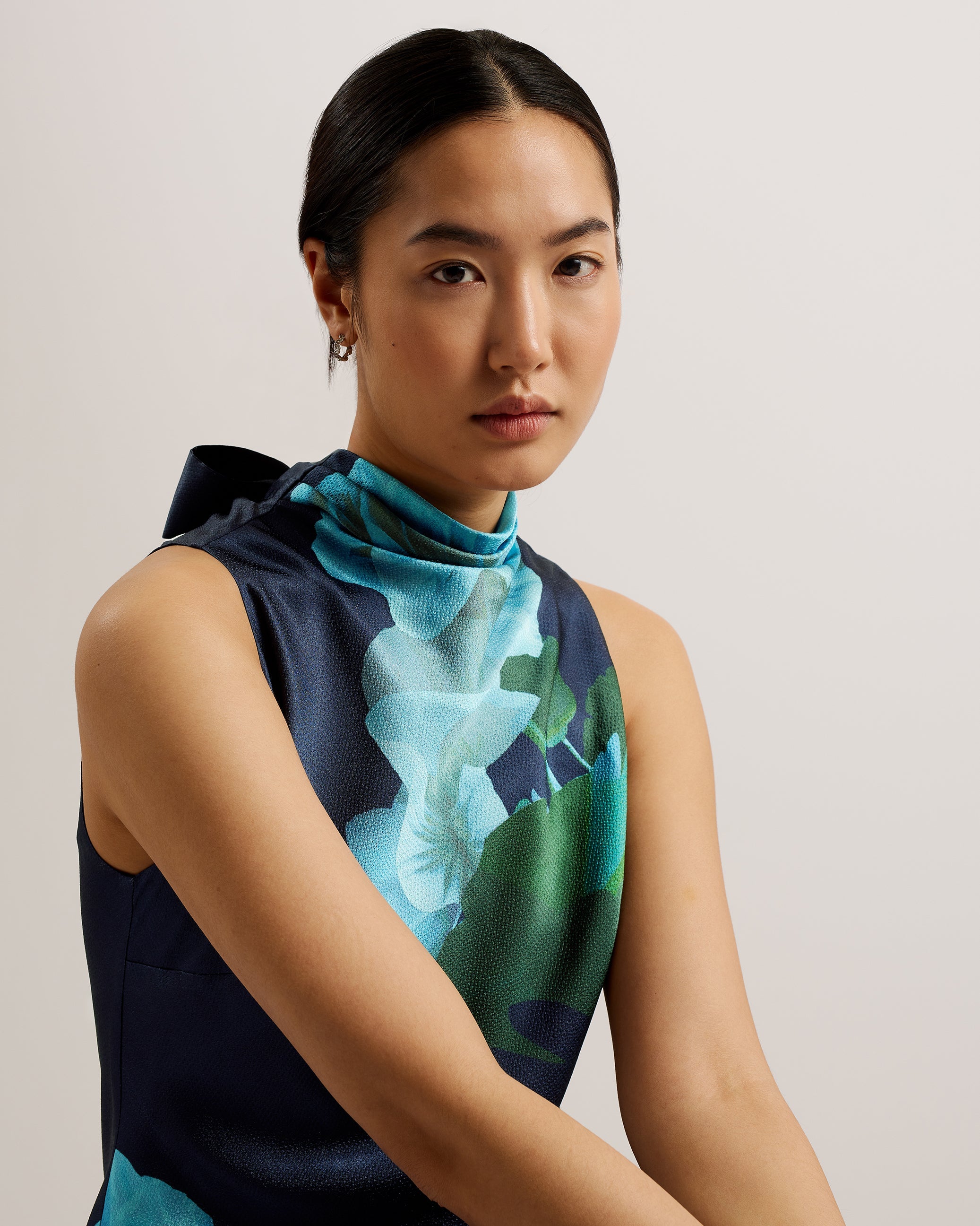 Timava Cowl Neck Midi Slip Dress Navy