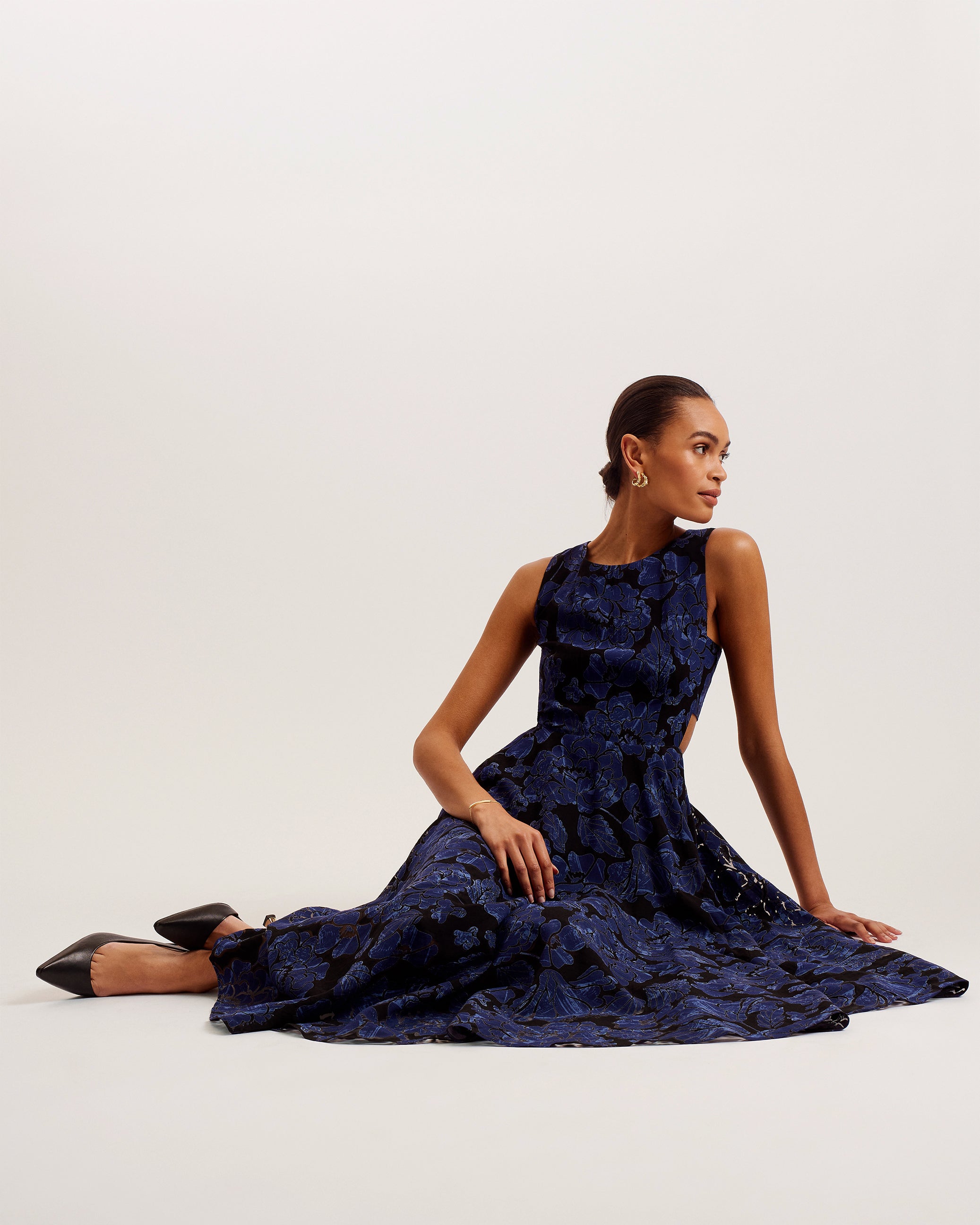 Occhito Cut Out A-Line Midi Dress Navy