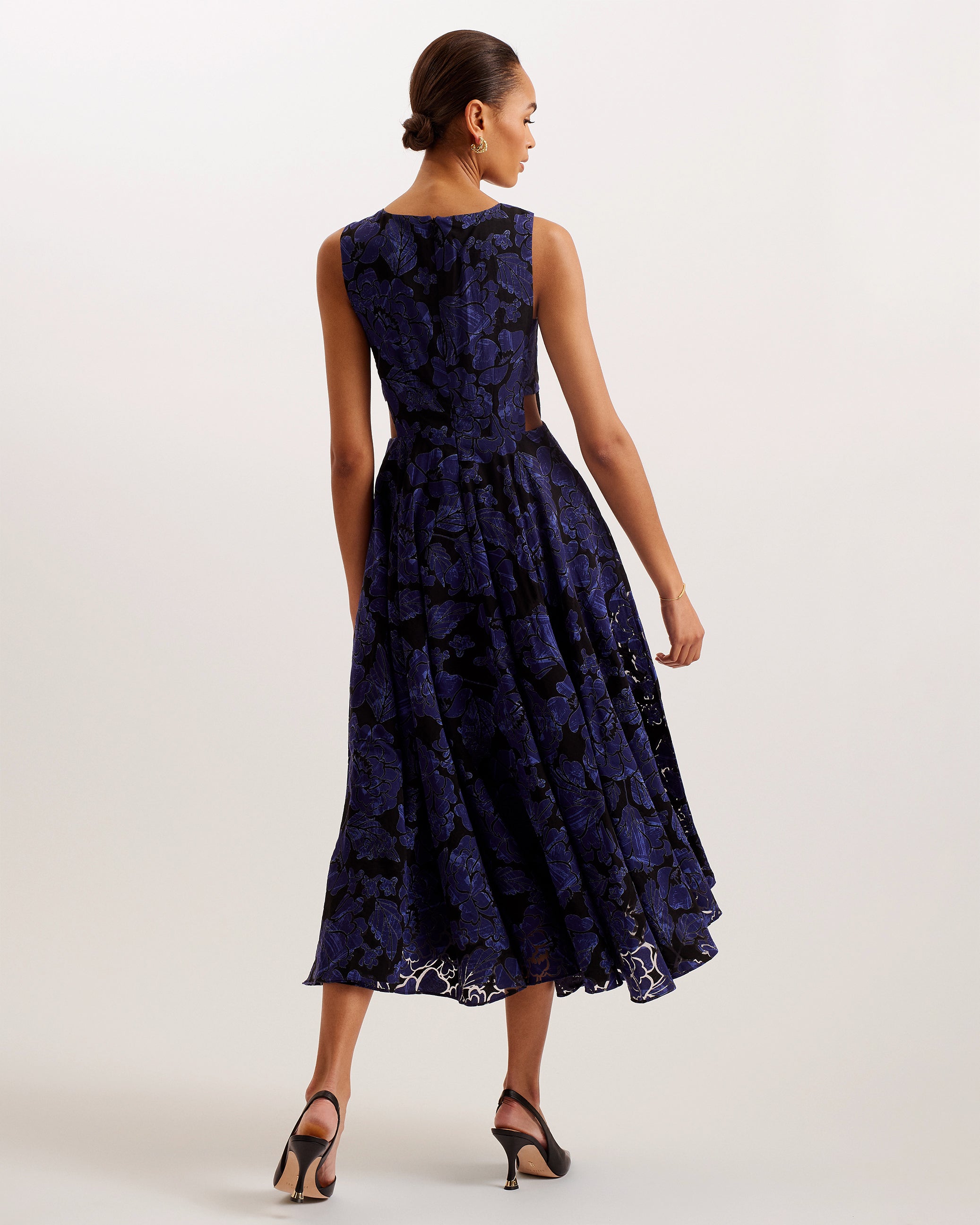 Occhito Cut Out A-Line Midi Dress Navy