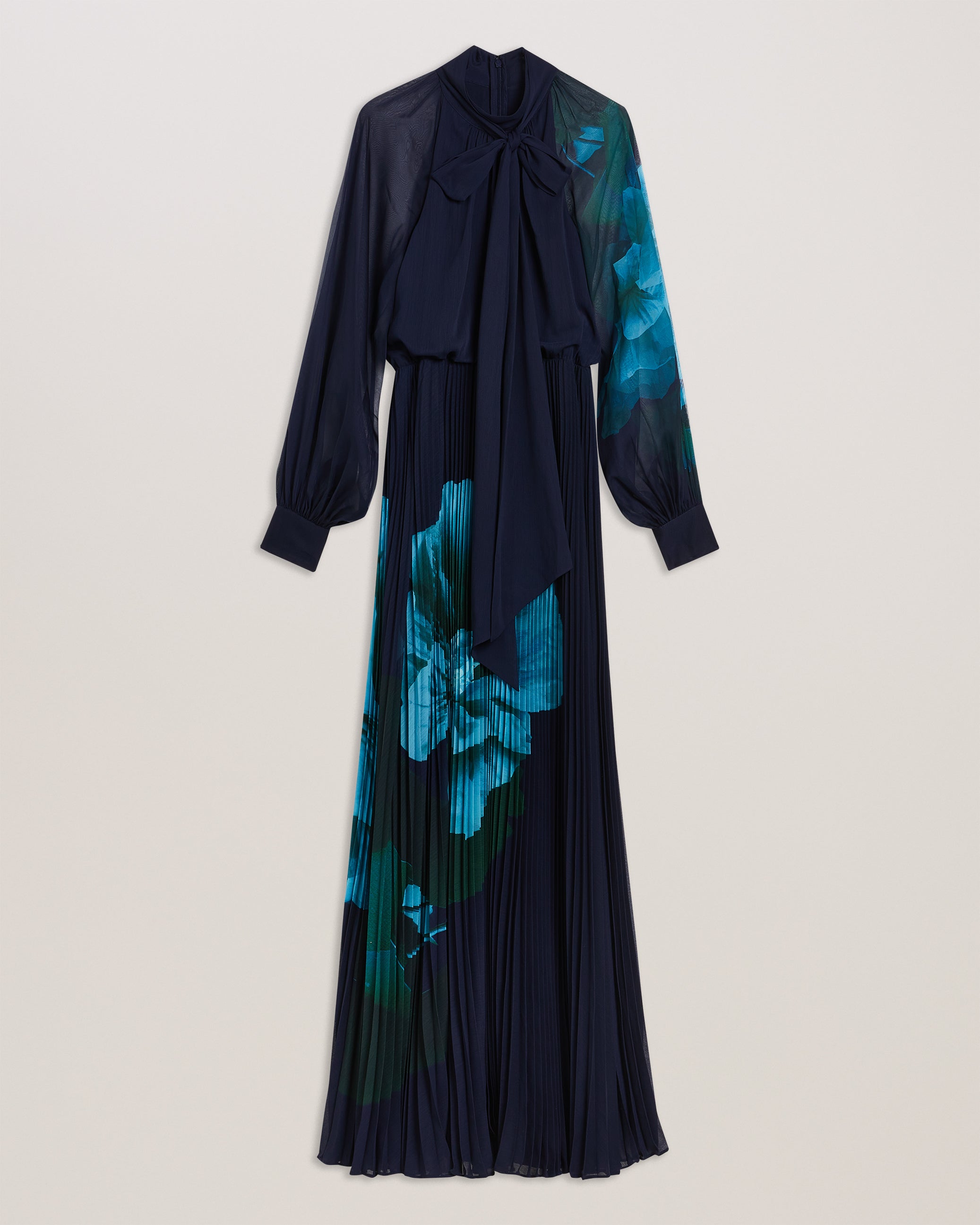 Manami Pussybow Shirt Maxi Dress With Slit Navy