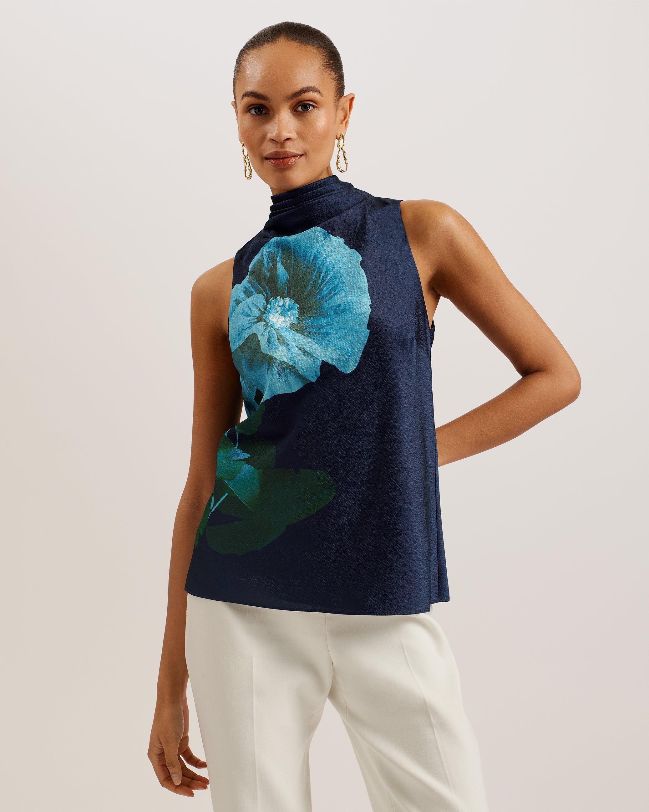 Setsuko Cowl Neck Sleeveless Top Navy