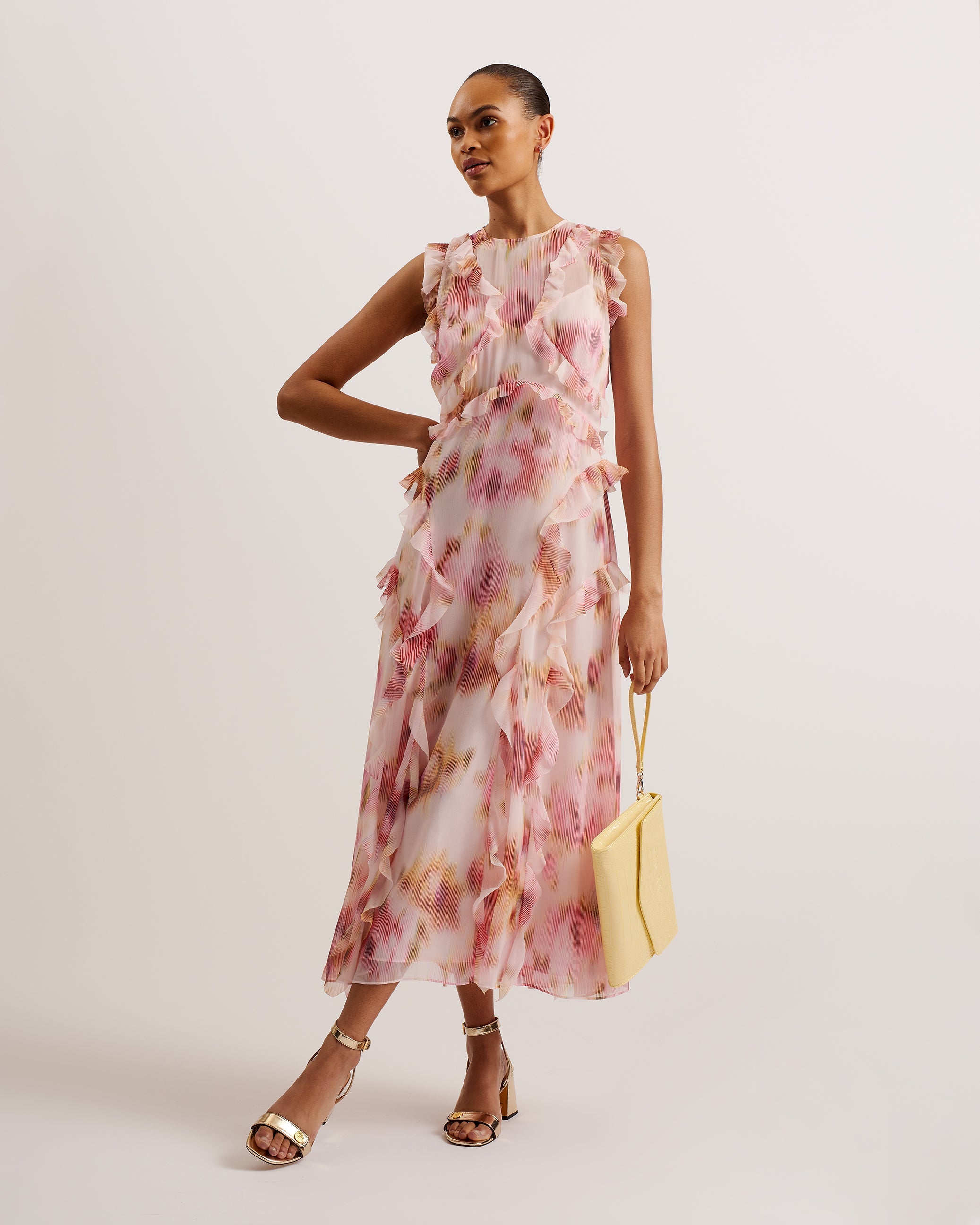 Hisako Cross Front Pleated Dress Lt-Pink
