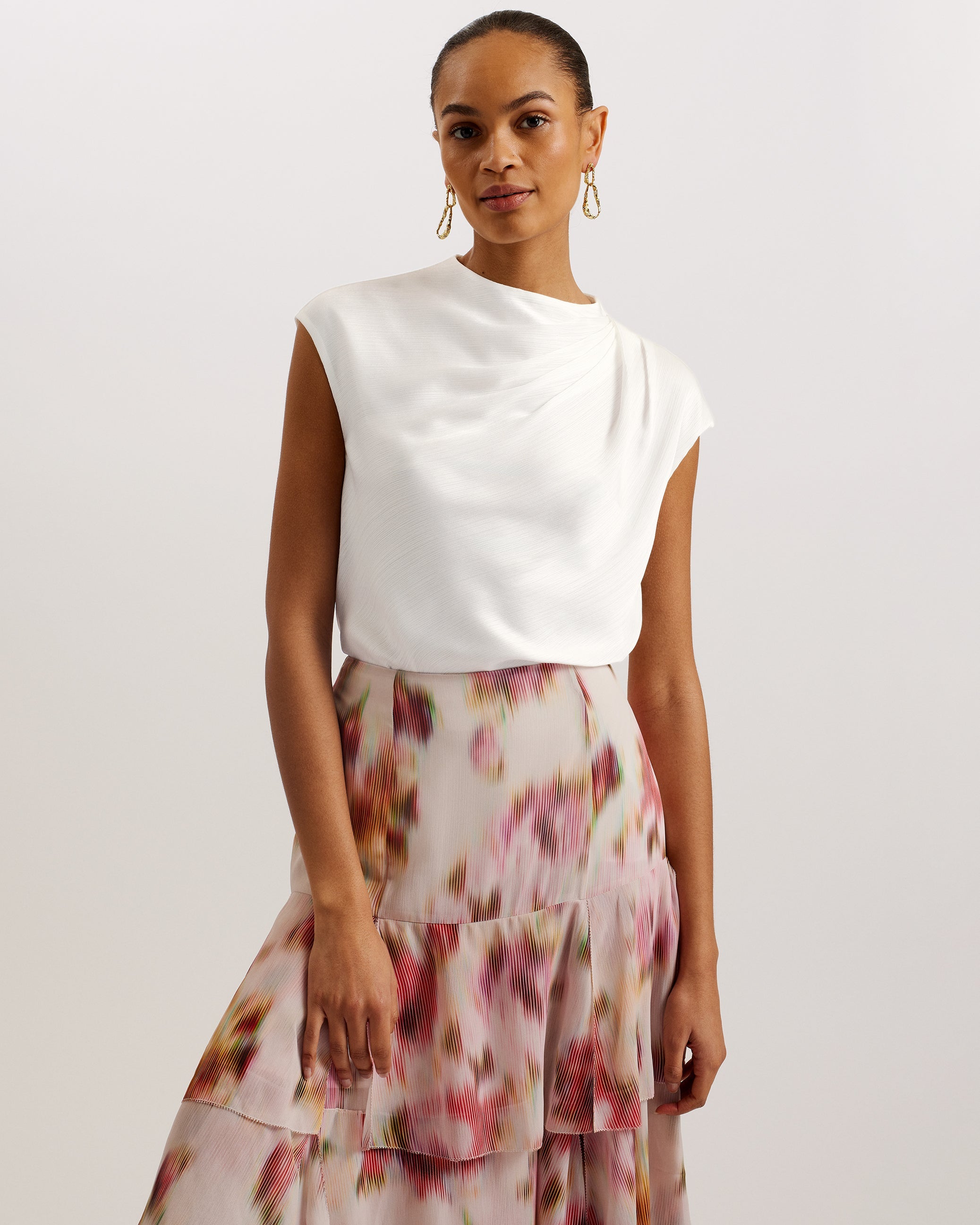 Misrina Drape Neck Cap Sleeve Top Ivory