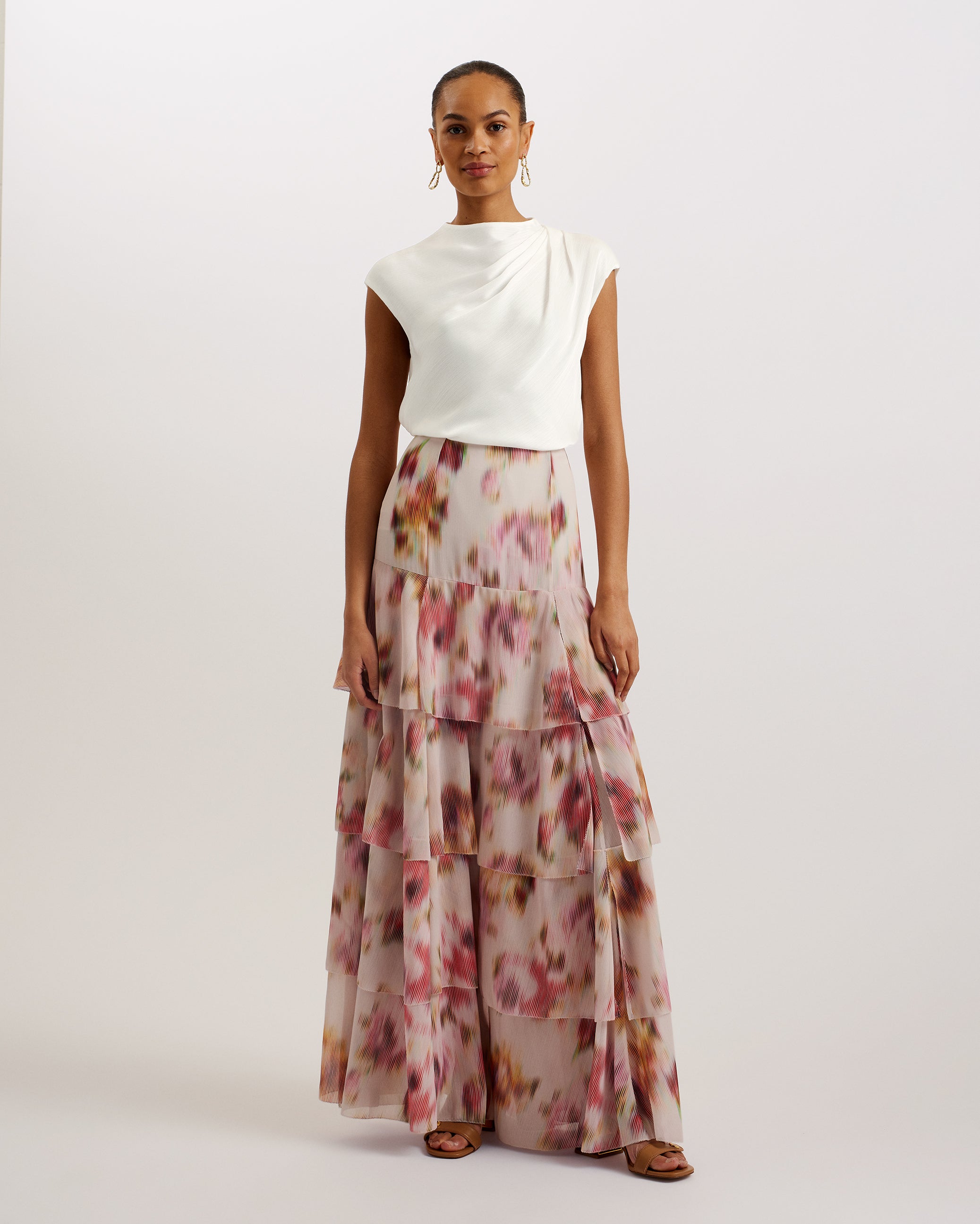 Misrina Drape Neck Cap Sleeve Top Ivory