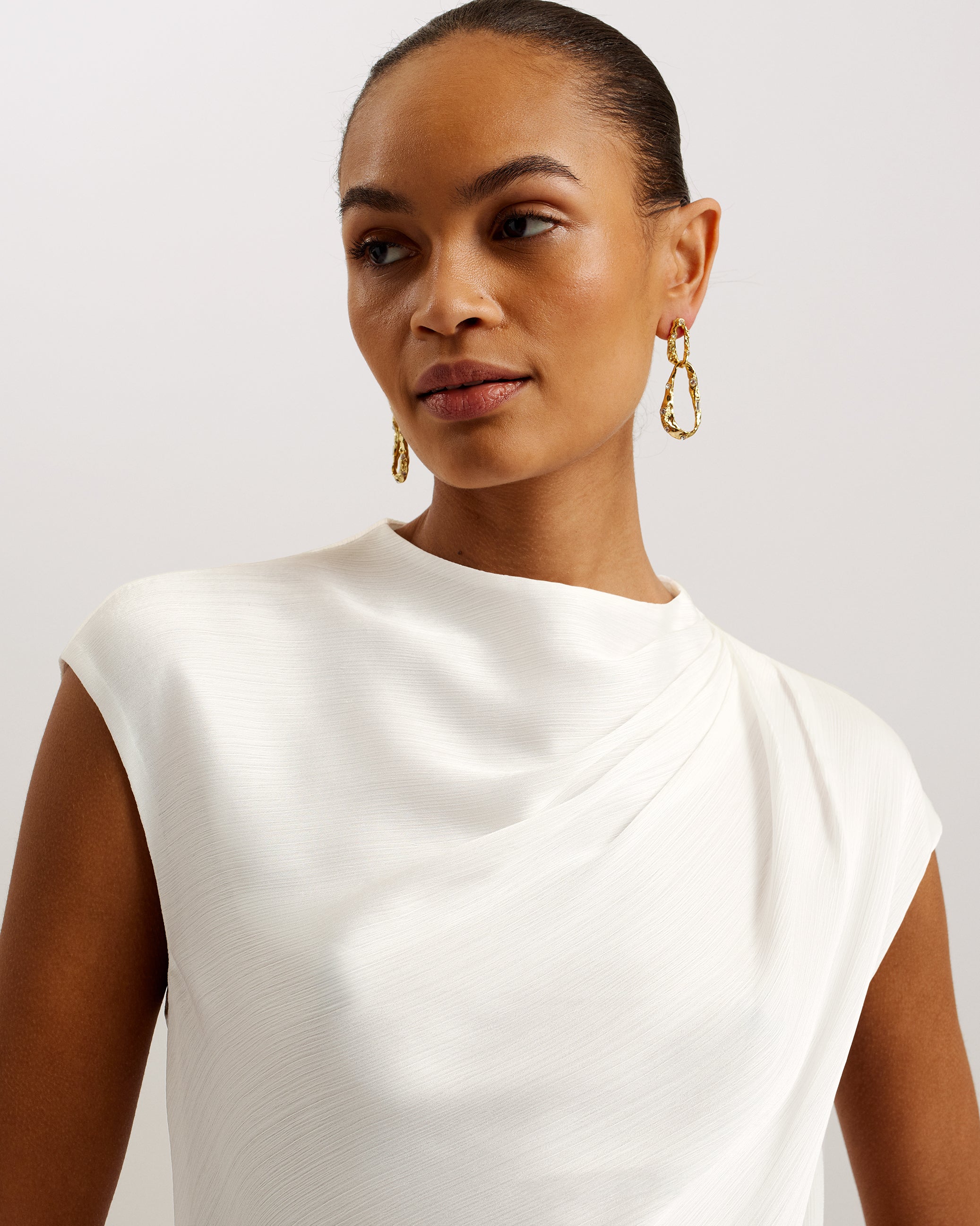 Misrina Drape Neck Cap Sleeve Top Ivory