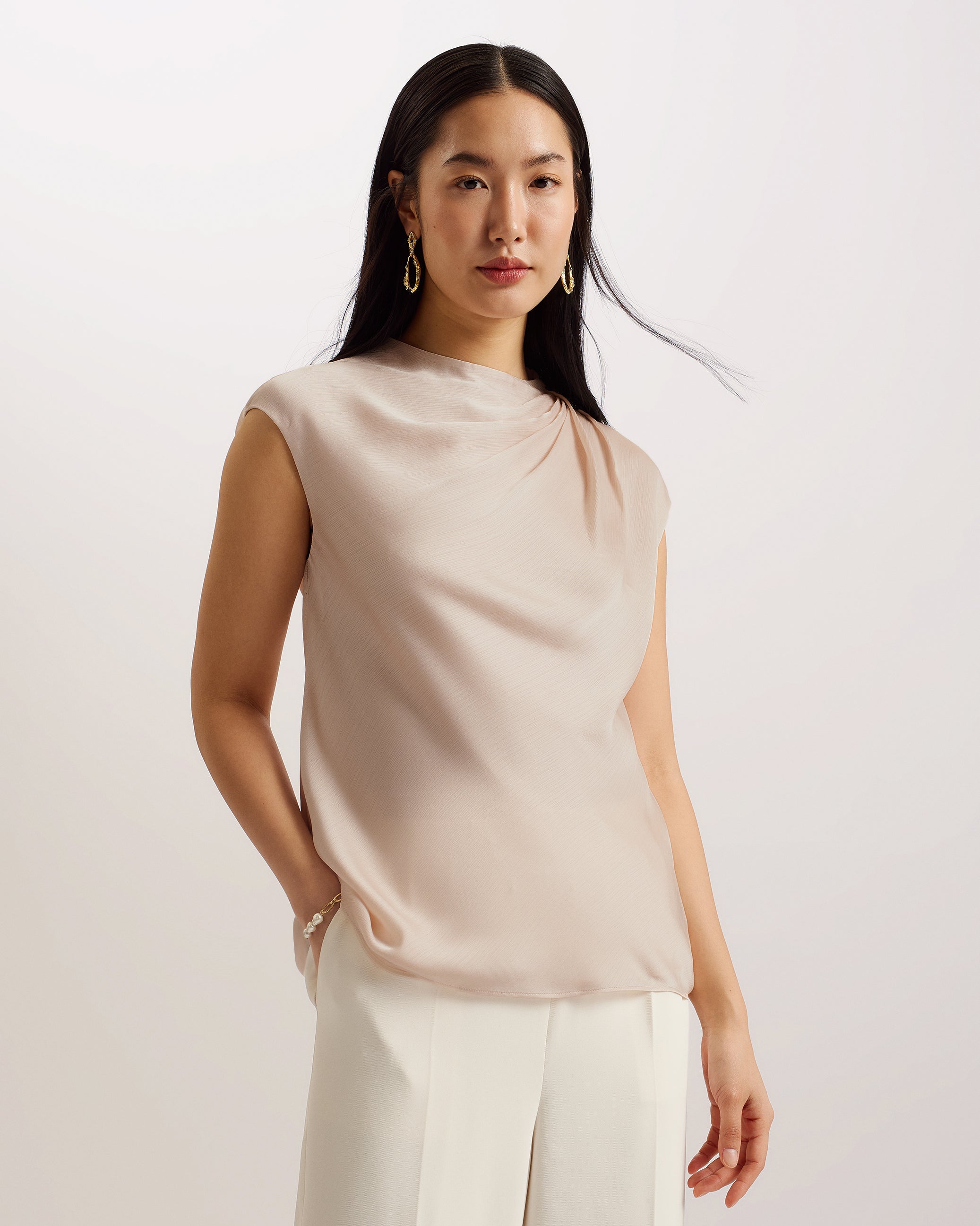Misrina Drape Neck Cap Sleeve Top Lt-Pink