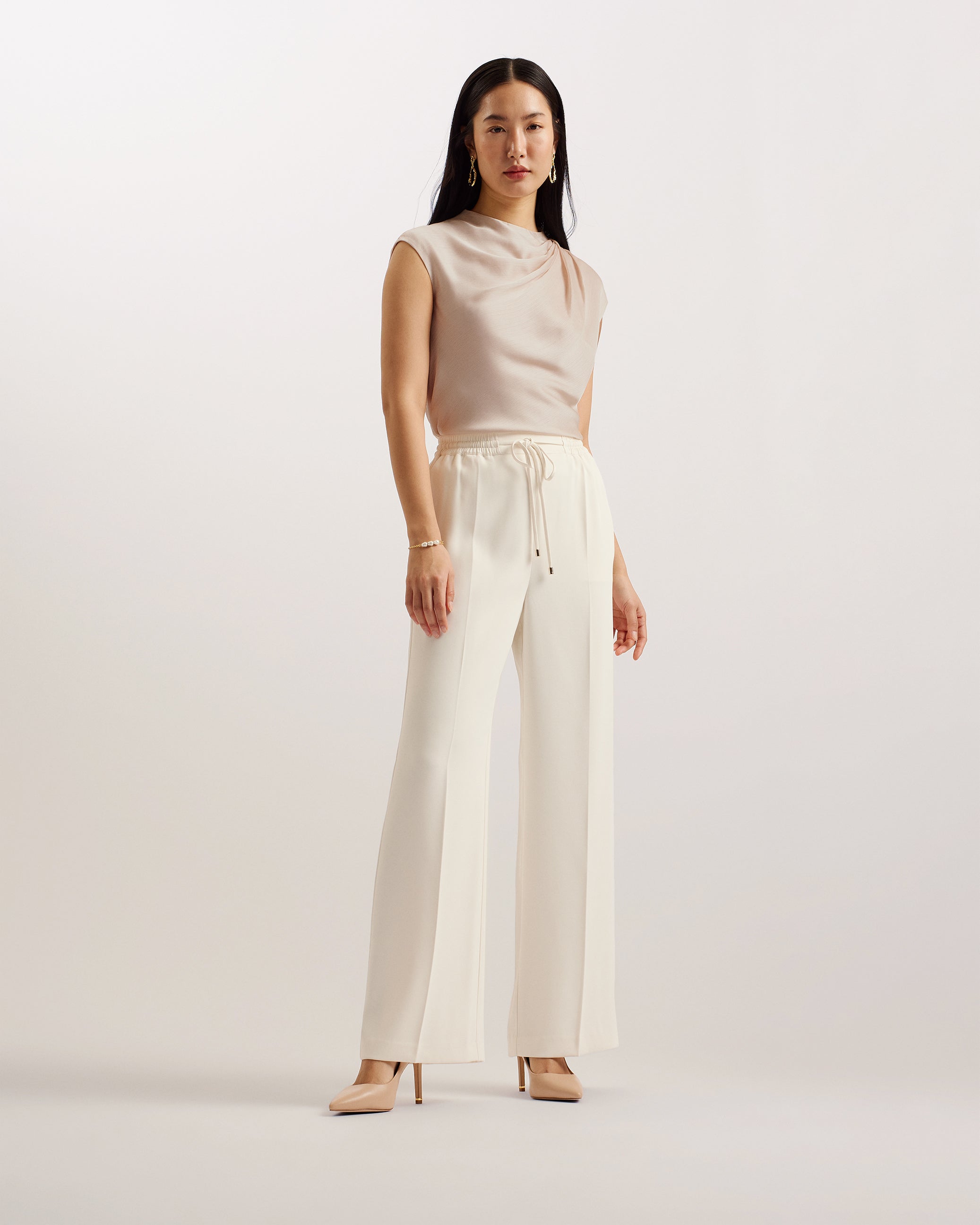 Misrina Drape Neck Cap Sleeve Top Lt-Pink