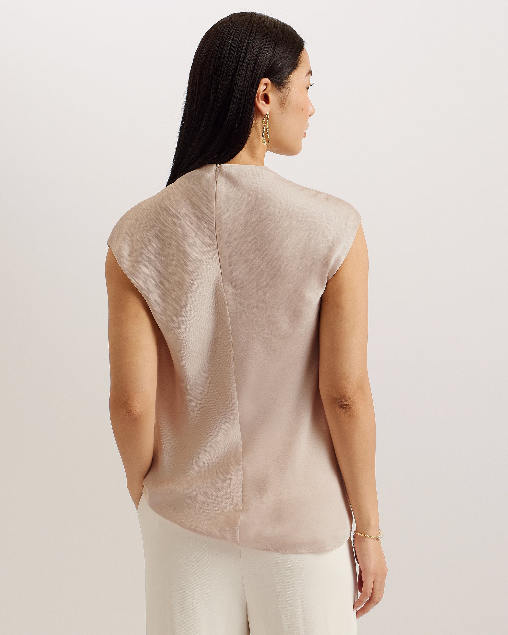 Misrina Drape Neck Cap Sleeve Top Lt-Pink
