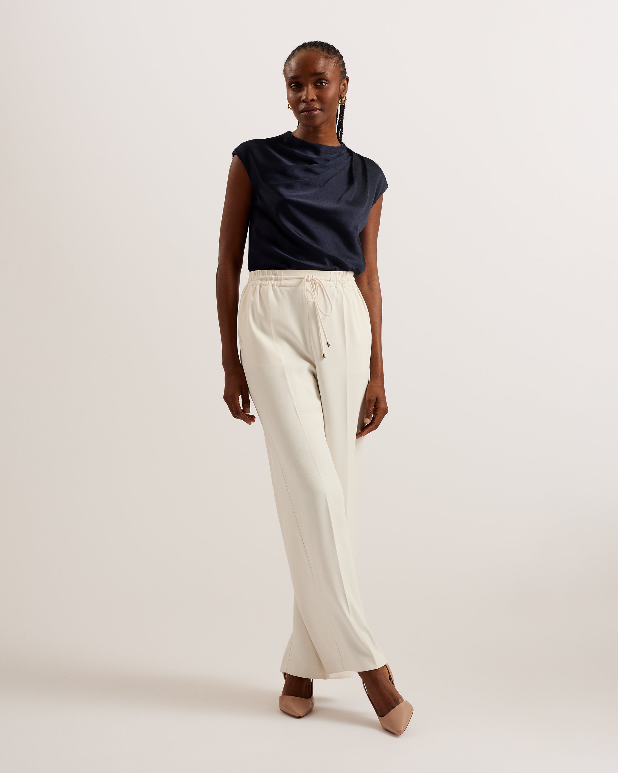 Misrina Drape Neck Cap Sleeve Top Navy