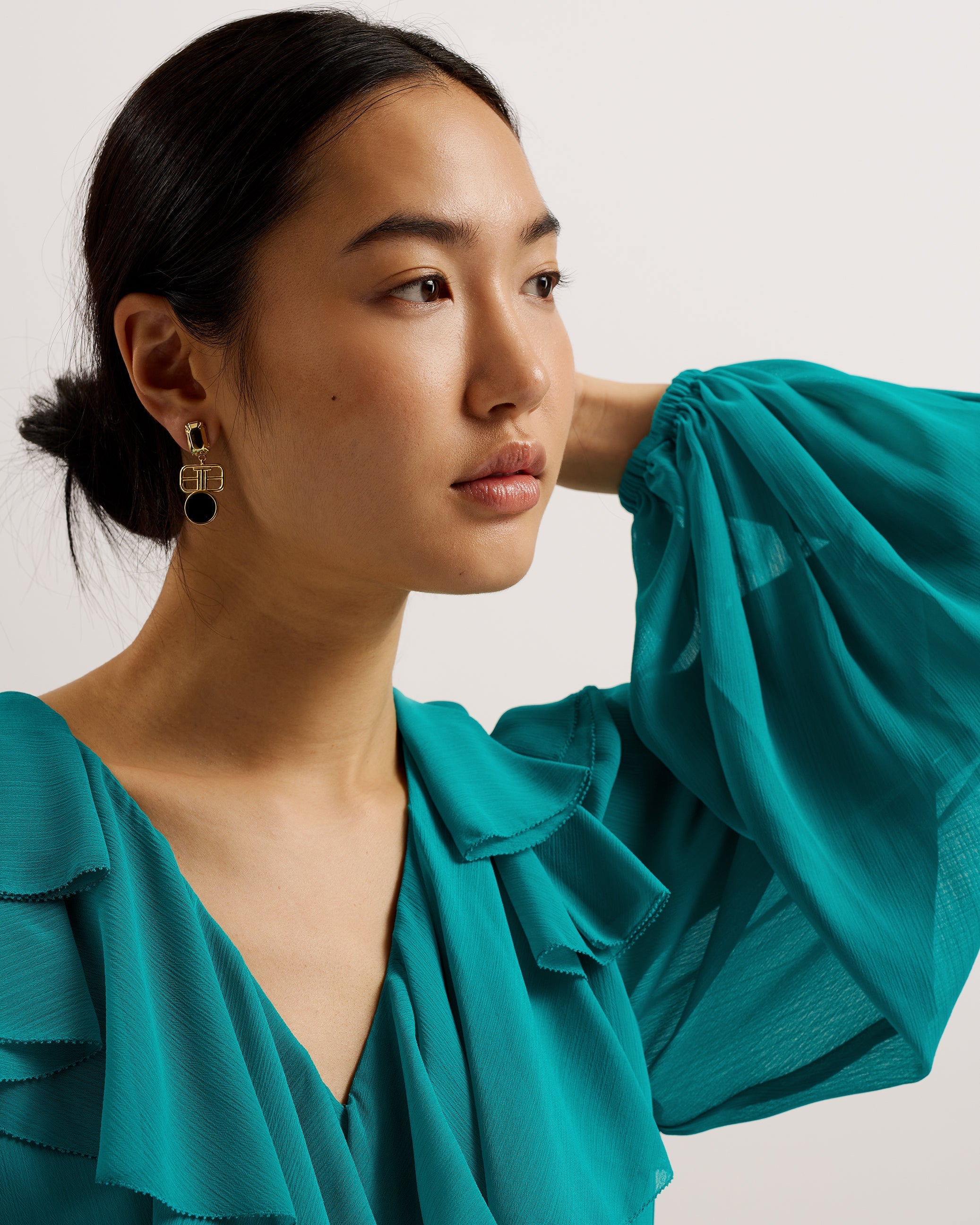 Keina Long Sleeve Maxi Dress With Ruffles Green
