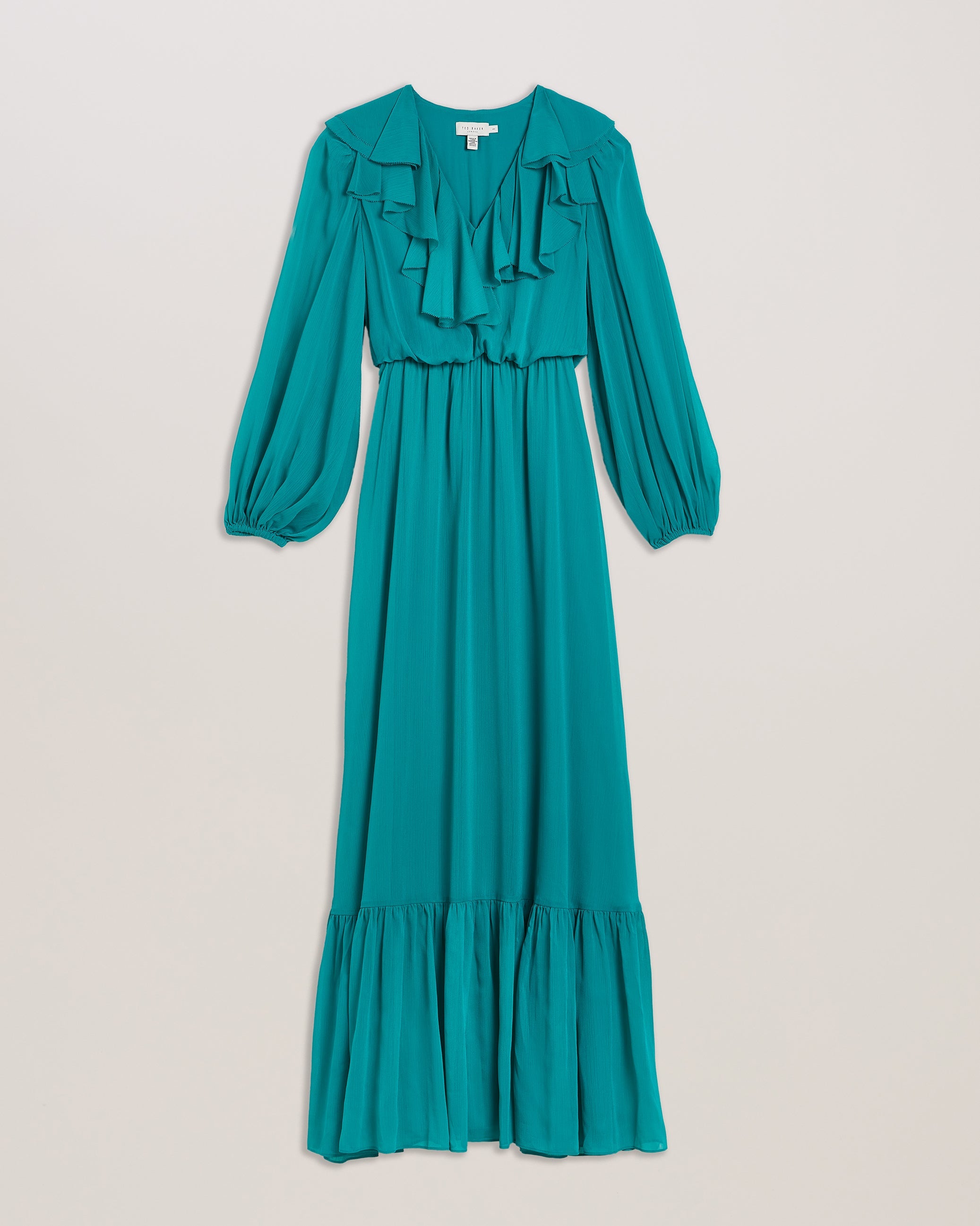 Keina Long Sleeve Maxi Dress With Ruffles Green
