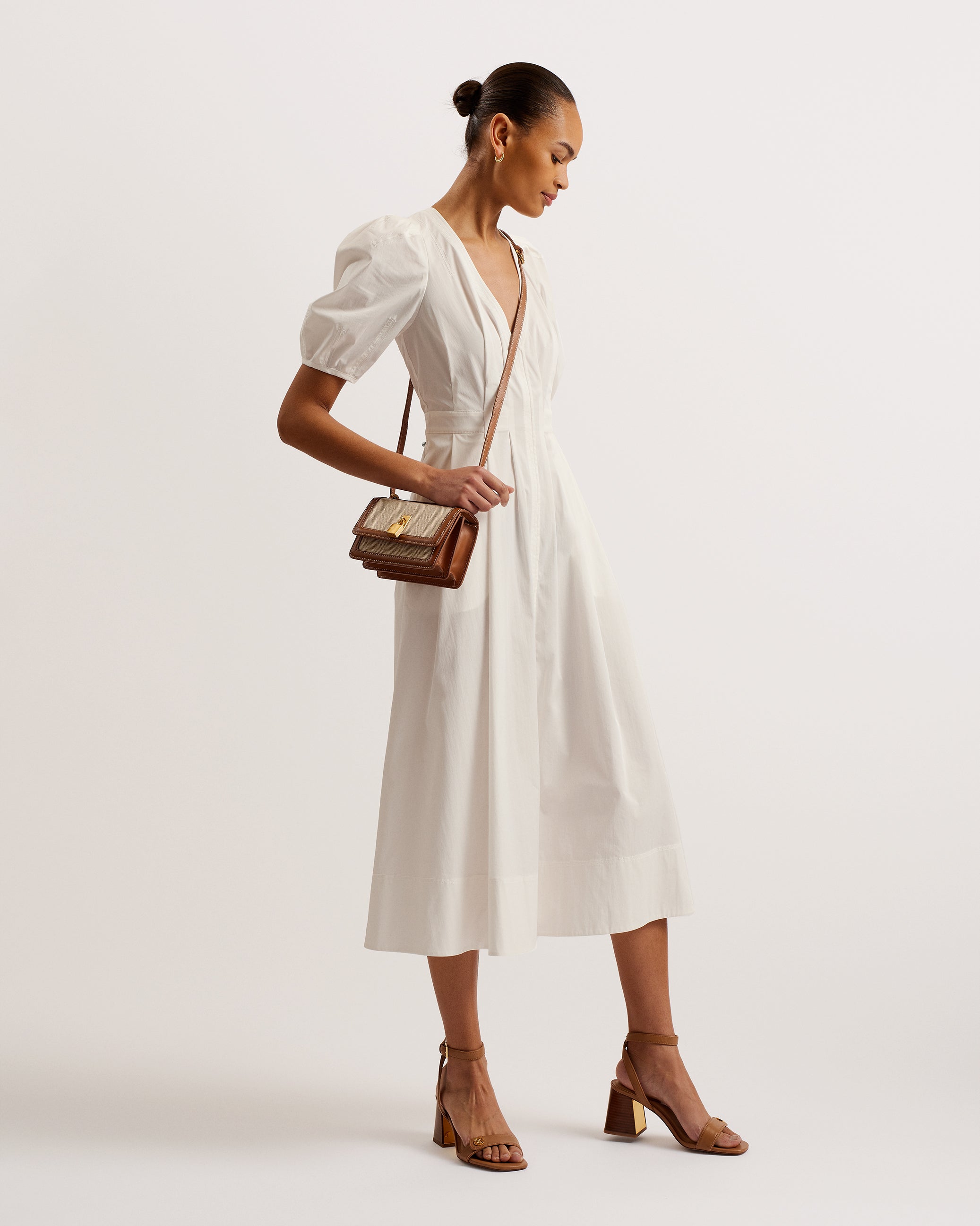 Ledra Puff Sleeve Midi Dress White