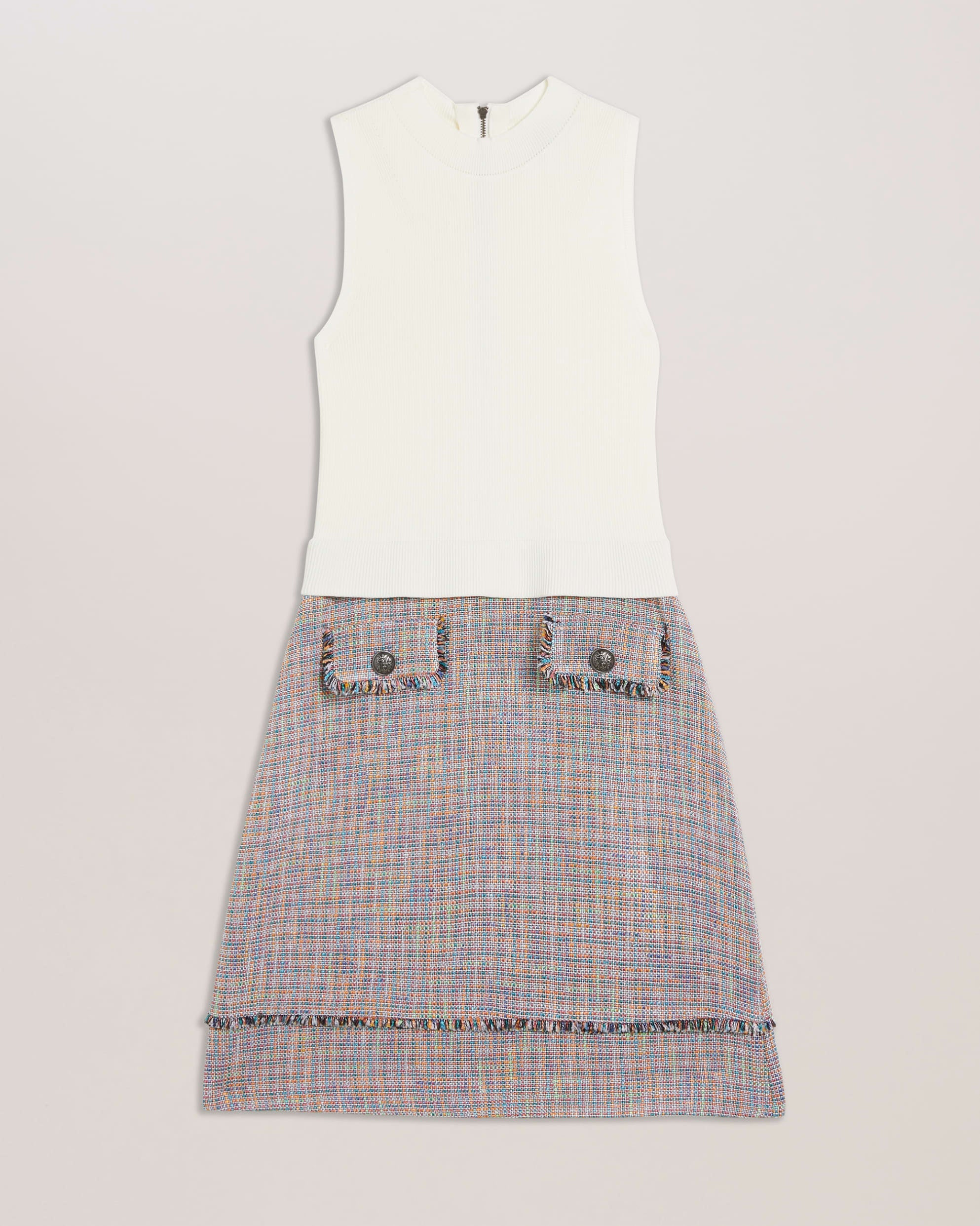 Mayumid Knit Bodice Dress With Boucle Skirt Ivory