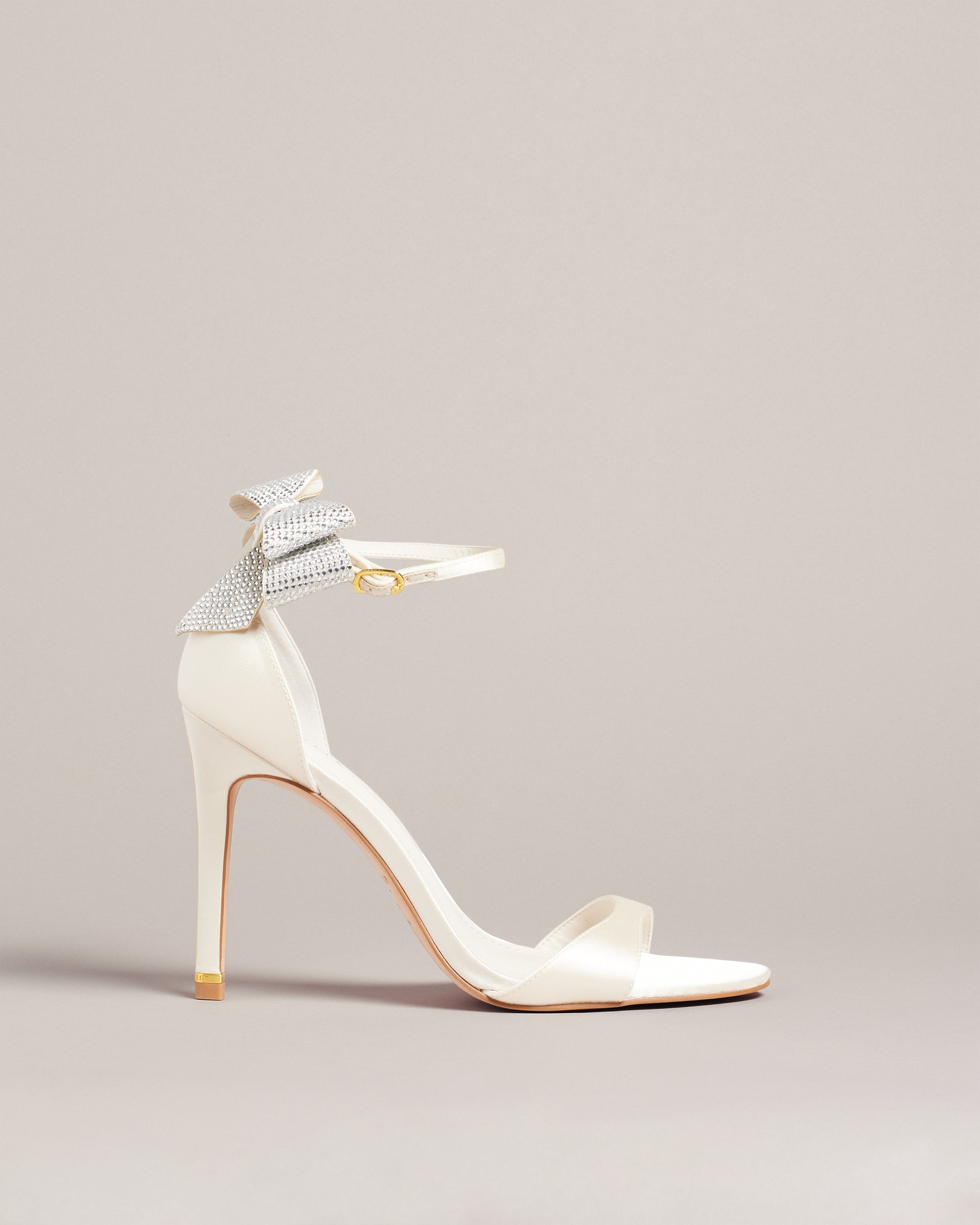 Hemary Satin Crystal Bow Back Sandal Shoes Ivory