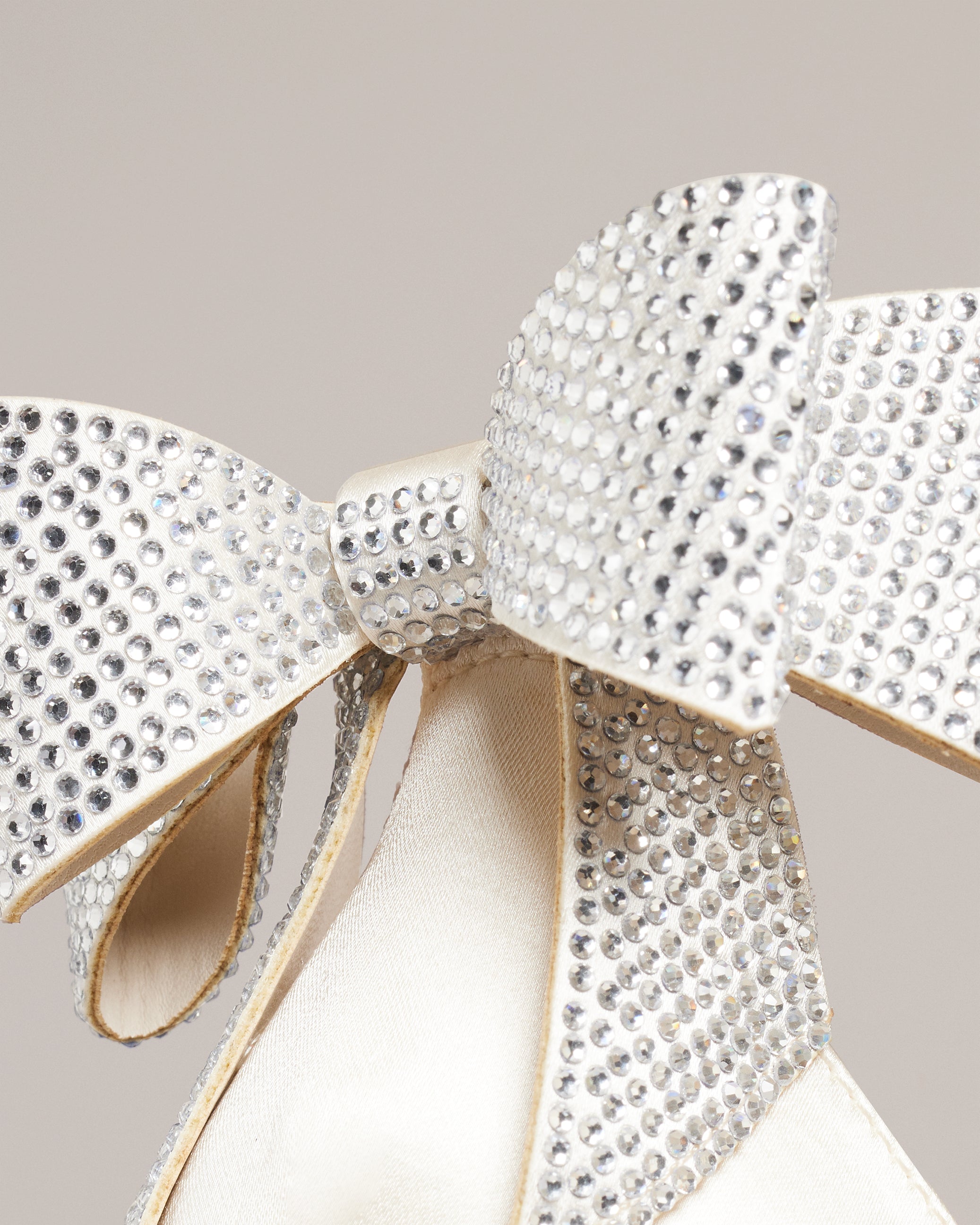 Hemary Satin Crystal Bow Back Sandal Shoes Ivory
