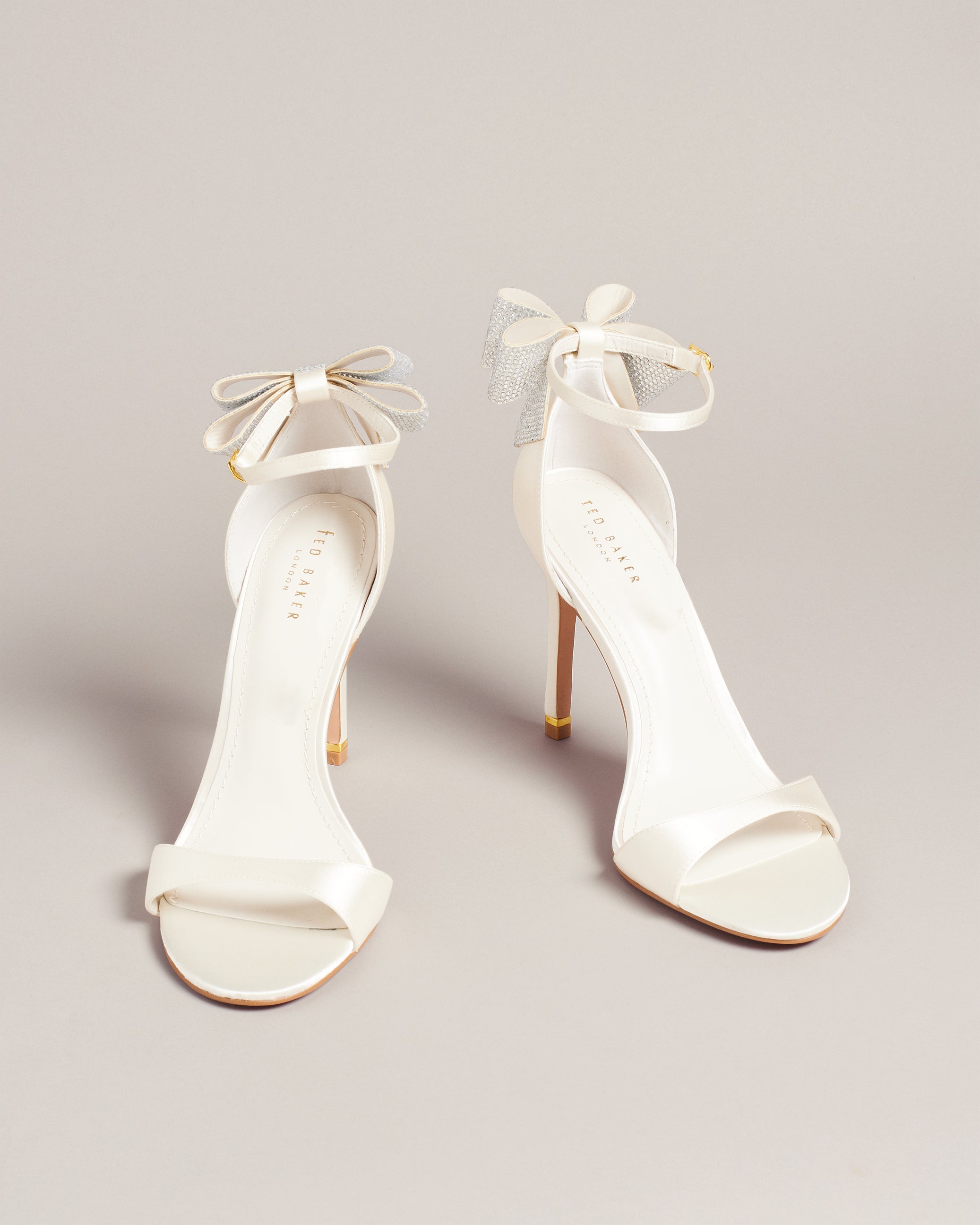 Hemary Satin Crystal Bow Back Sandal Shoes Ivory
