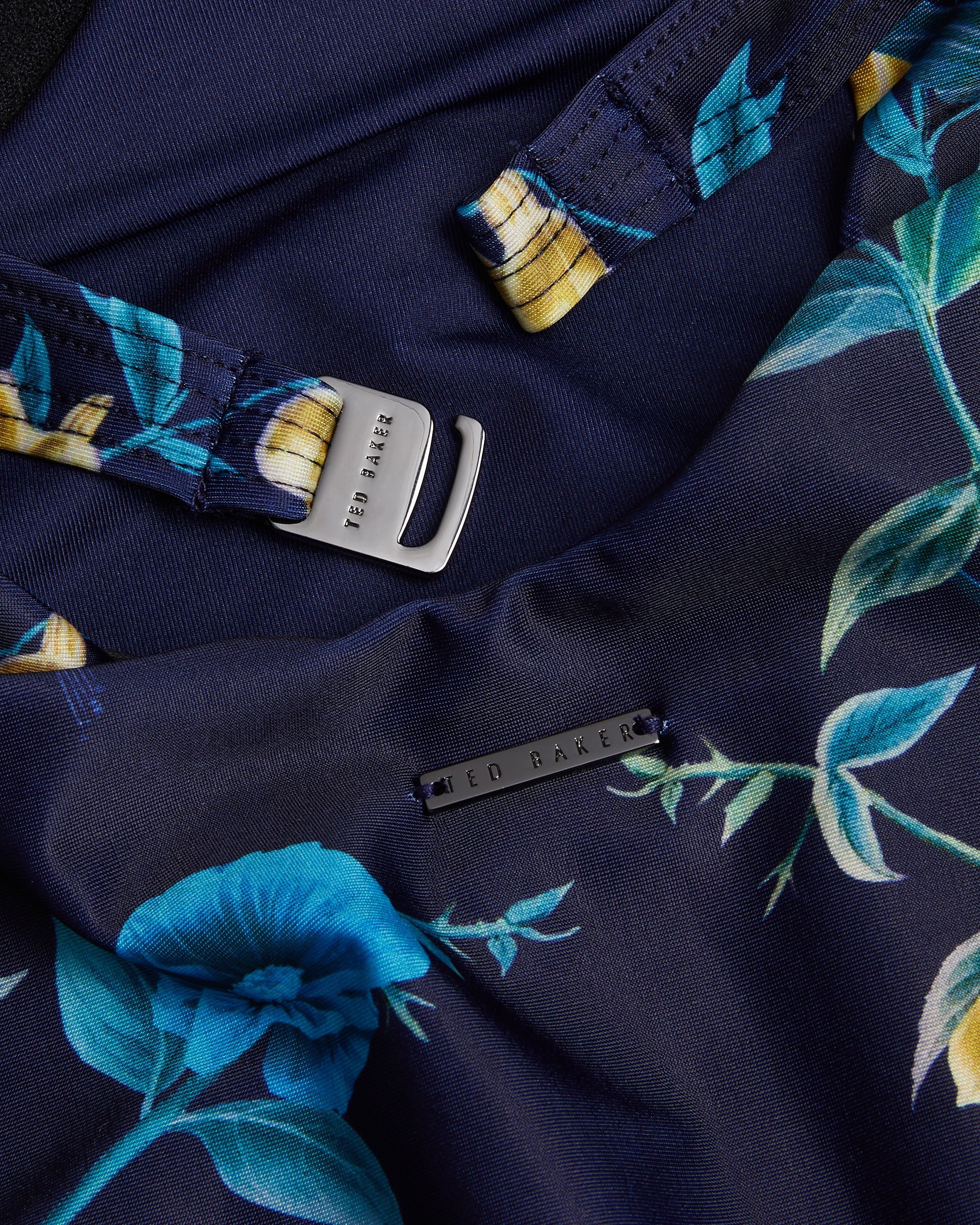 Rainnah Print Cupped Swimsuit With Button Detail Navy