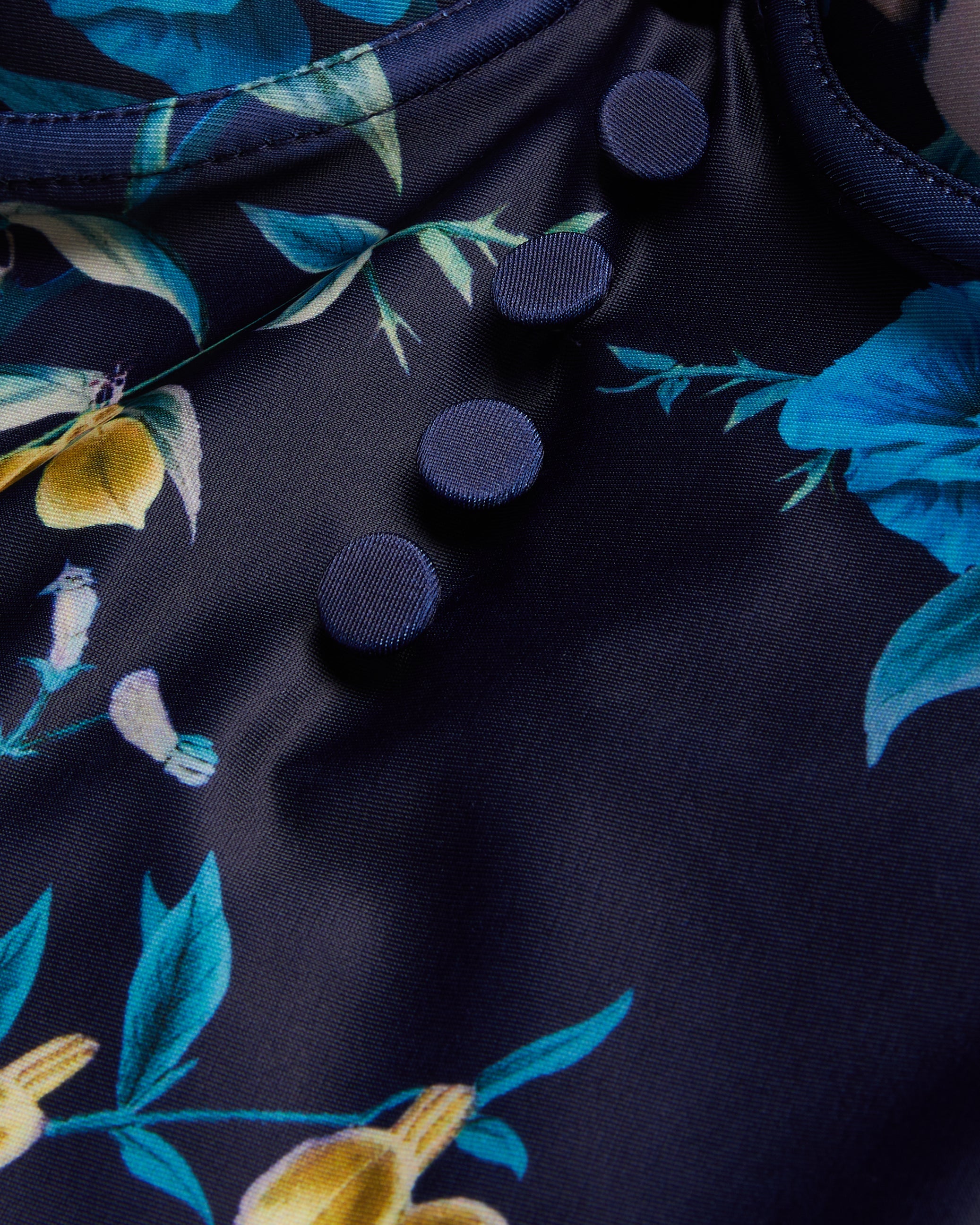 Rainnah Print Cupped Swimsuit With Button Detail Navy