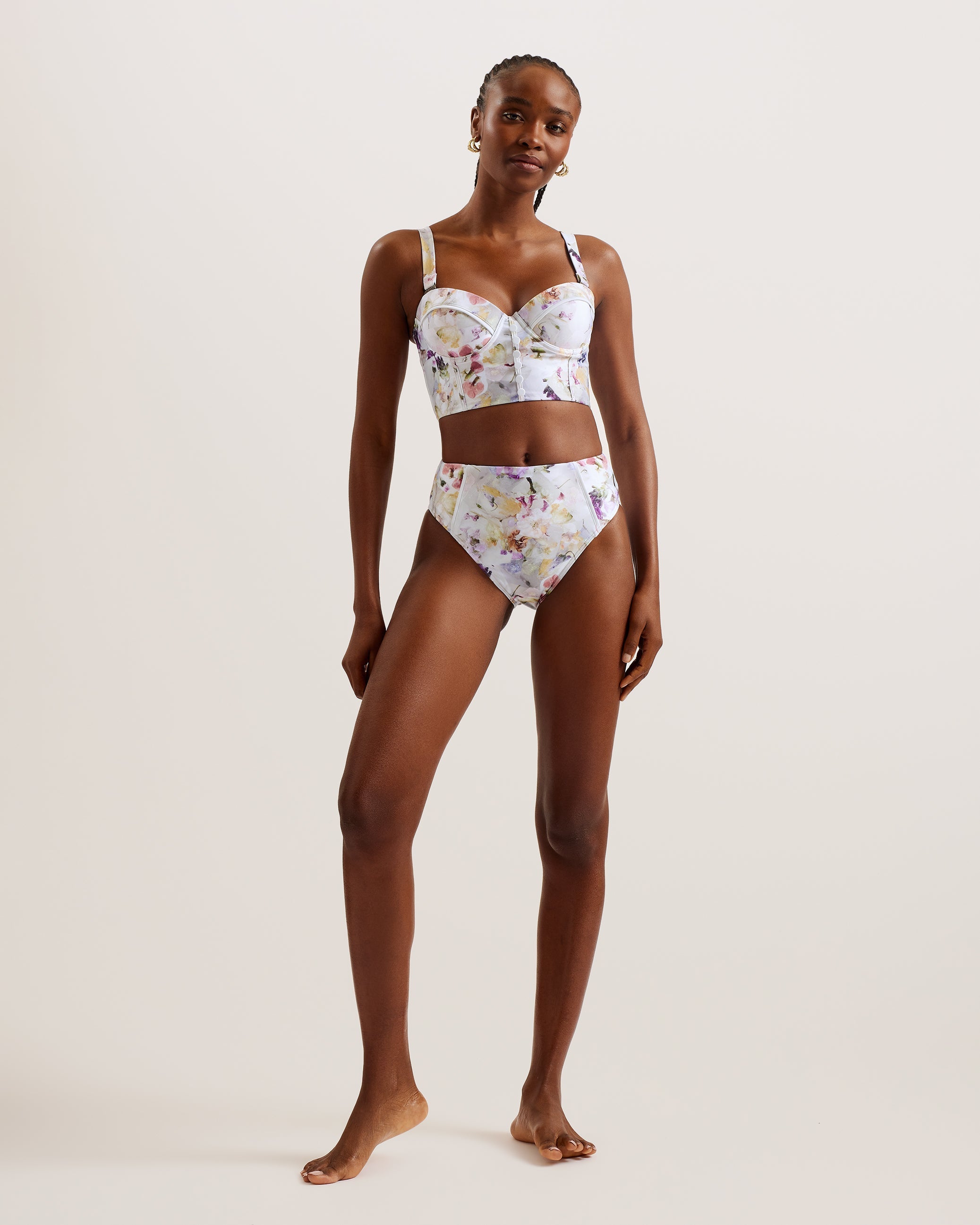 Ulania Floral Longline Underwired Bikini Top White