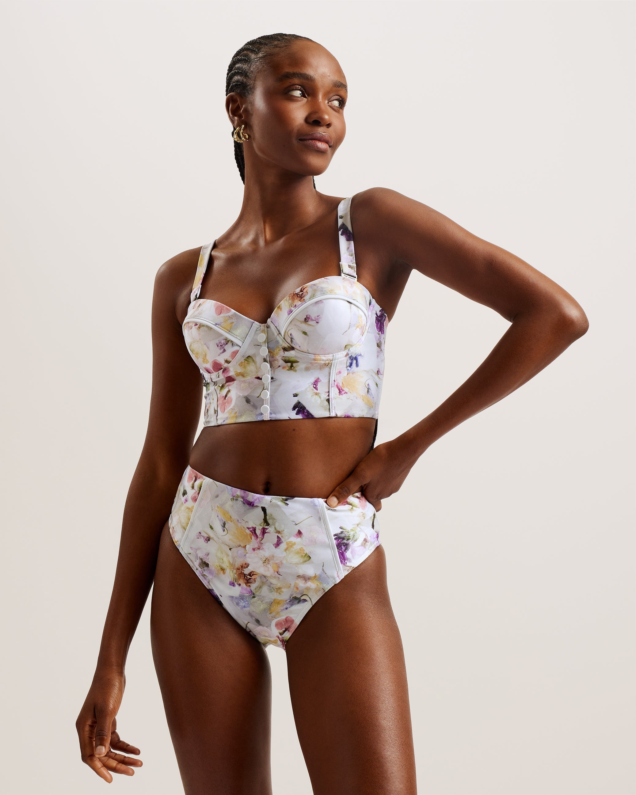 Ulania Floral Longline Underwired Bikini Top White