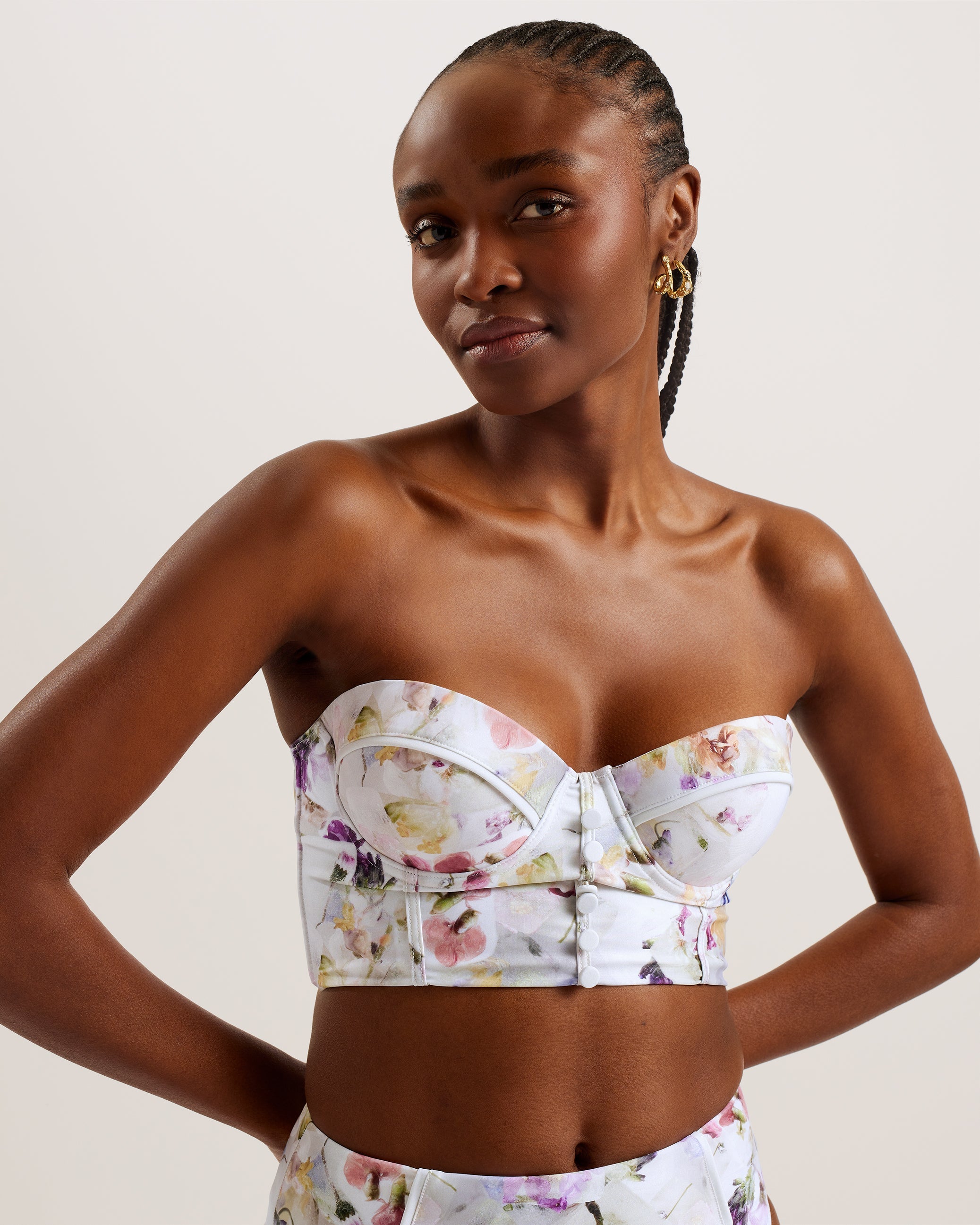Ulania Floral Longline Underwired Bikini Top White