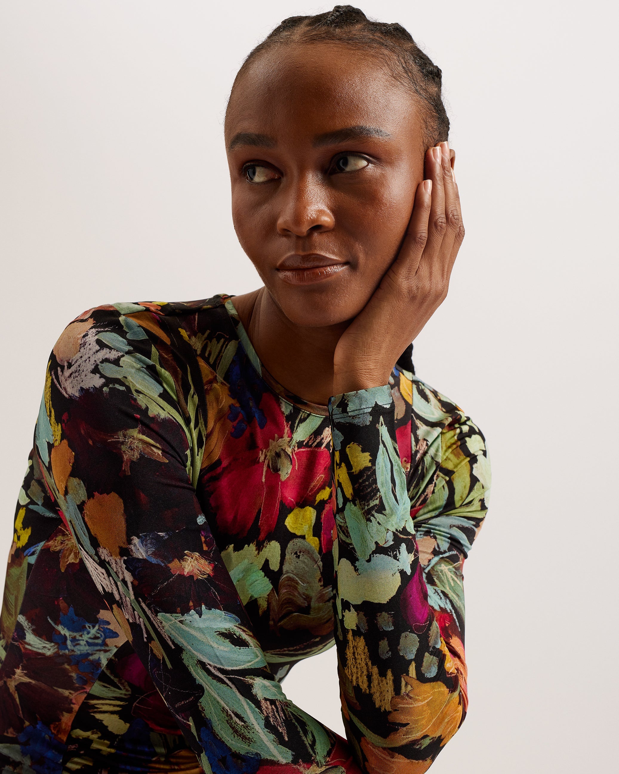 Alexann Printed Long Sleeve Midaxi Dress Black