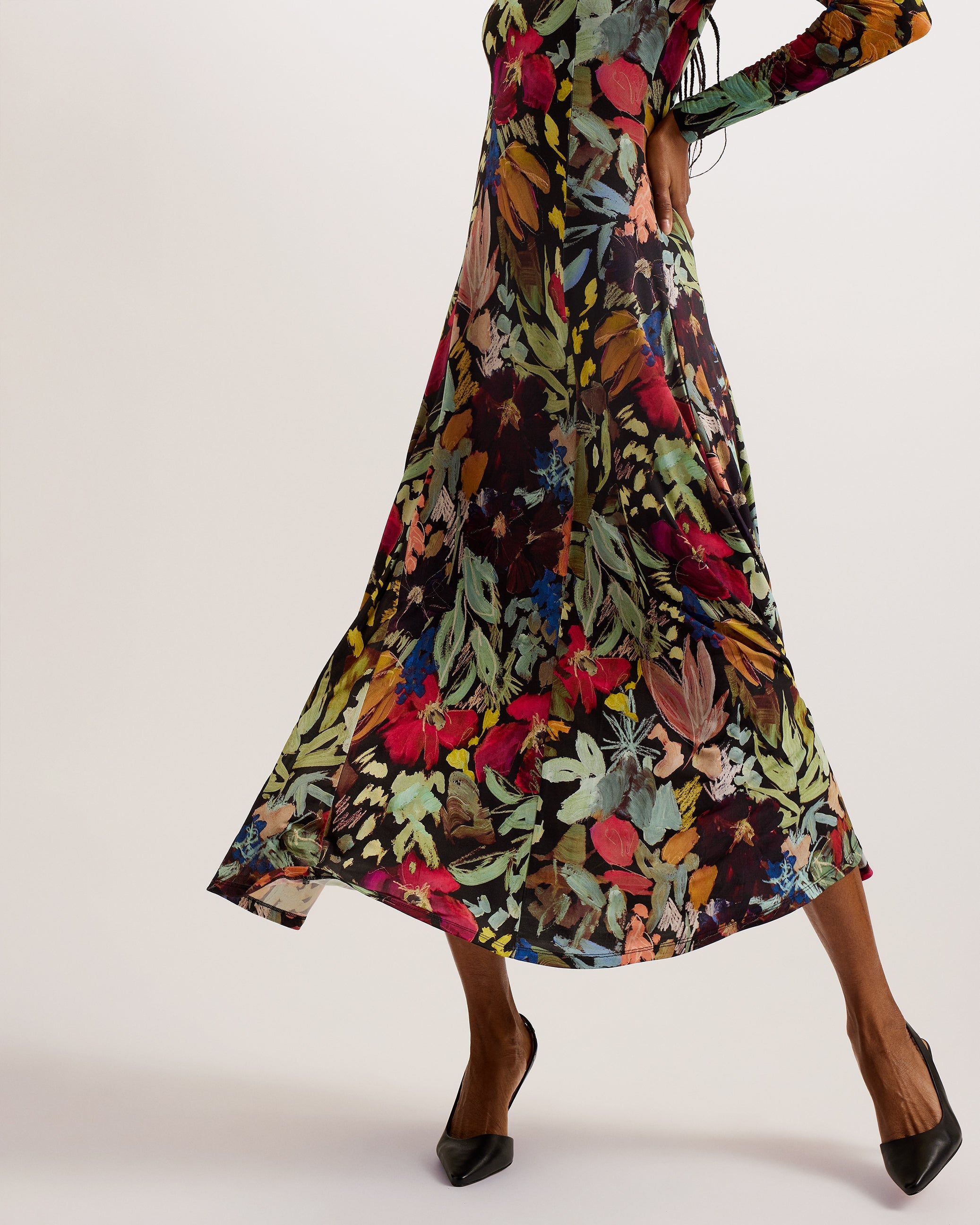 Alexann Printed Long Sleeve Midaxi Dress Black