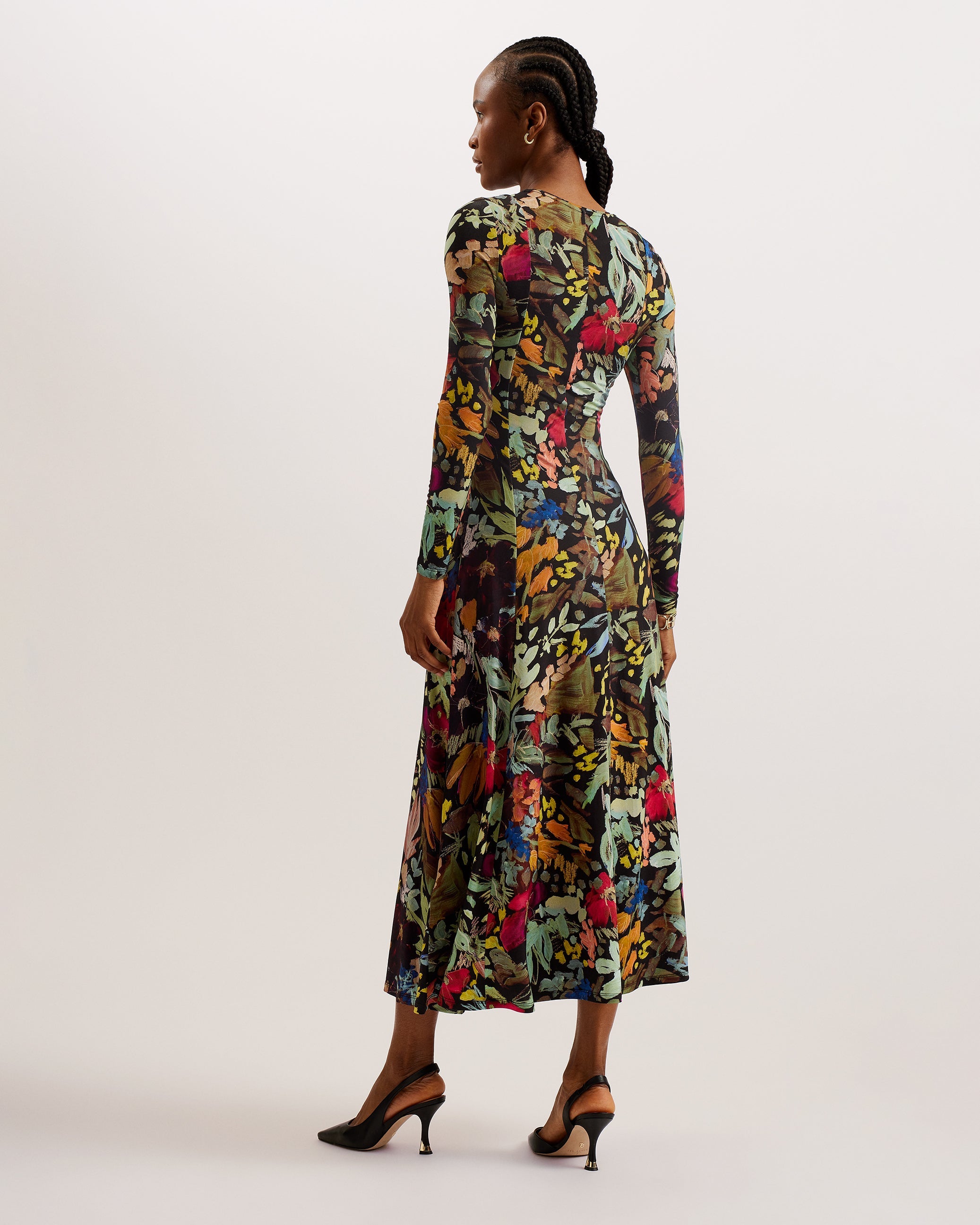 Alexann Printed Long Sleeve Midaxi Dress Black