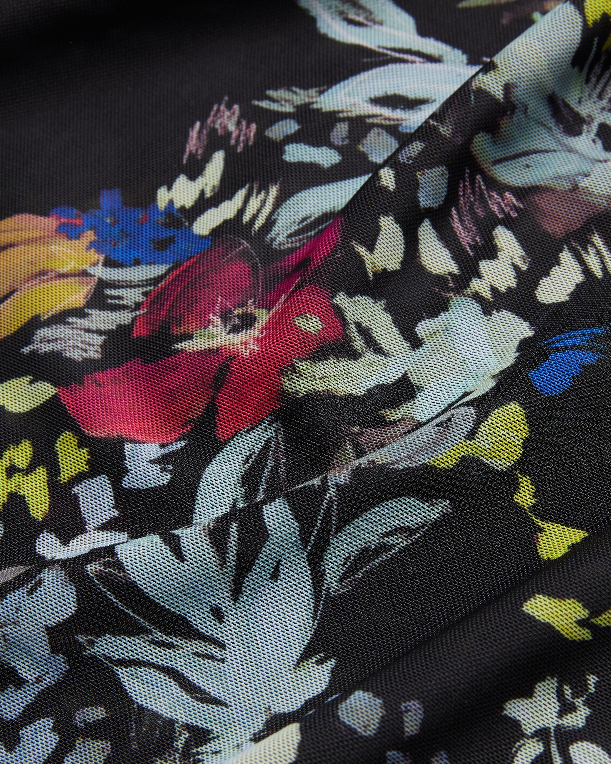 Amandha Printed Mesh Top With Sheer Back Black