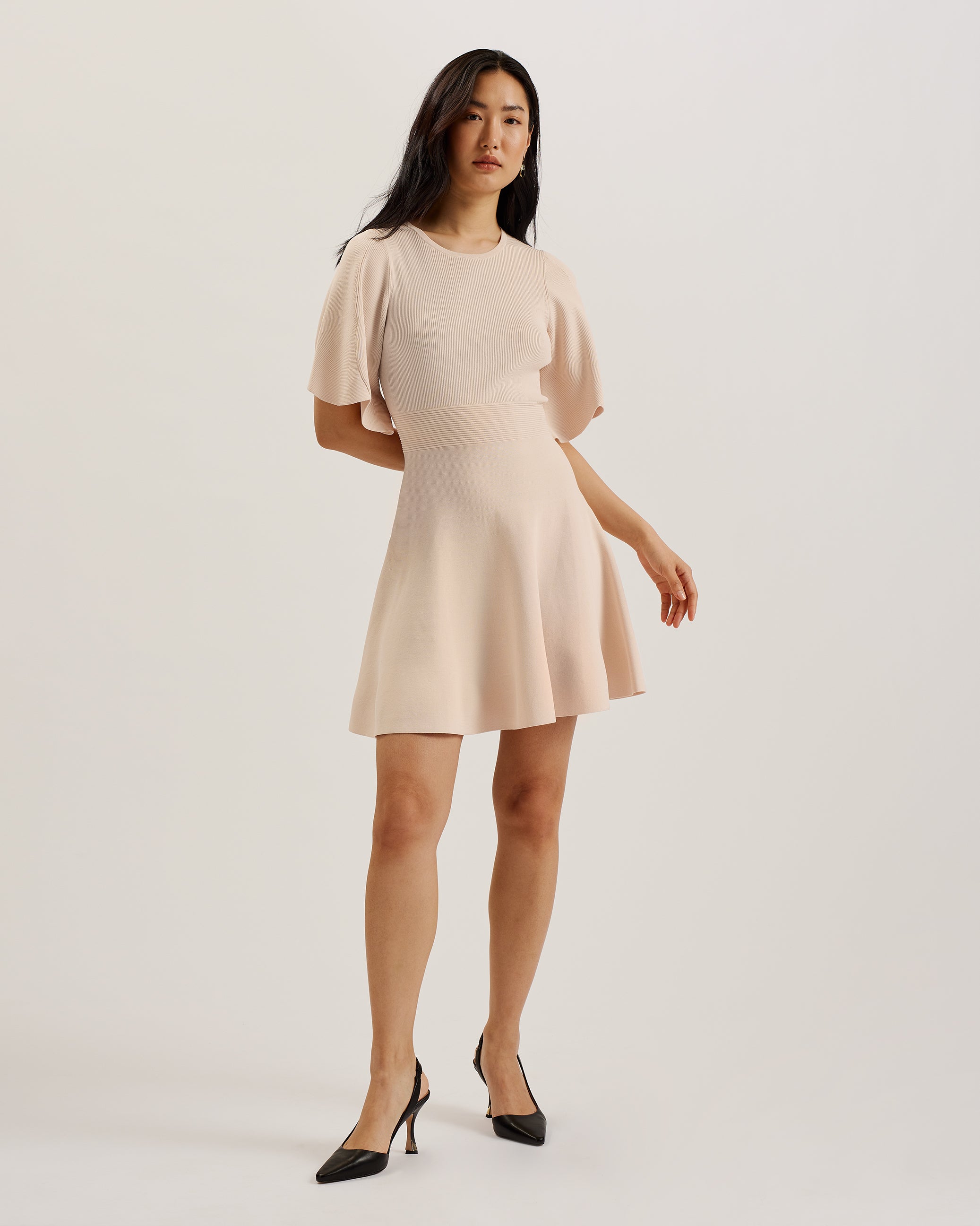 Oliviha Rib Engineered Skater Dress Lt-Pink